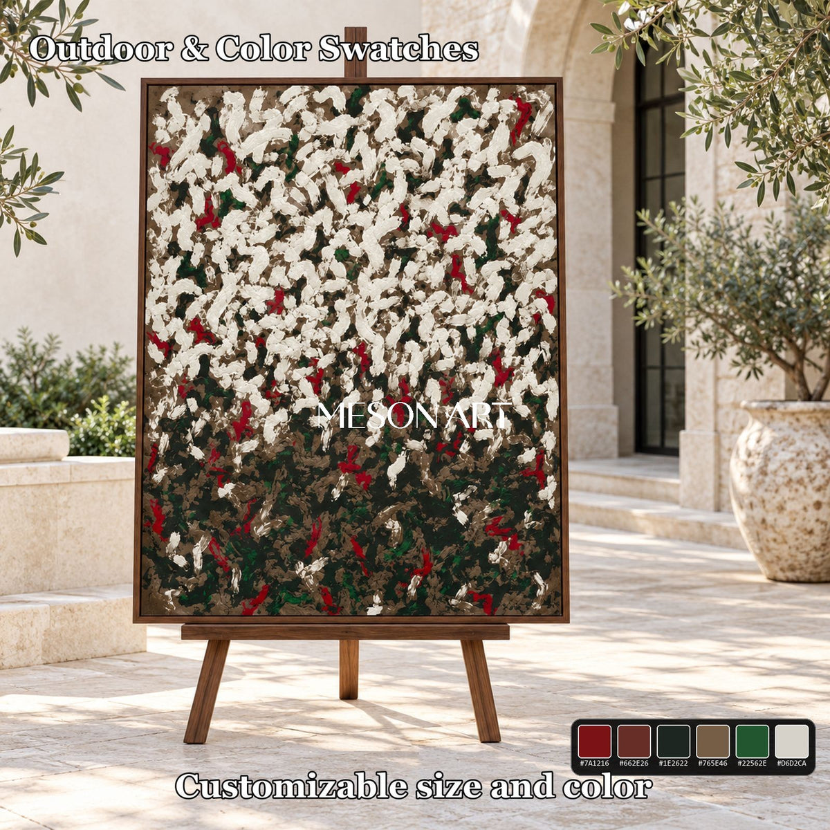 White And Green Abstract Wabi-Sabi Impasto Palette Knife Rectangular Wall Art For Living Room By Mesonart