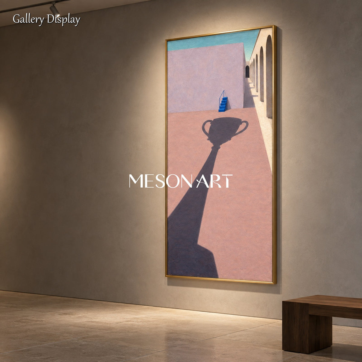 Pink And Blue Surrealist Architecture Painting Panoramic Original Artist Large Wall Art For Living Room By Mesonart