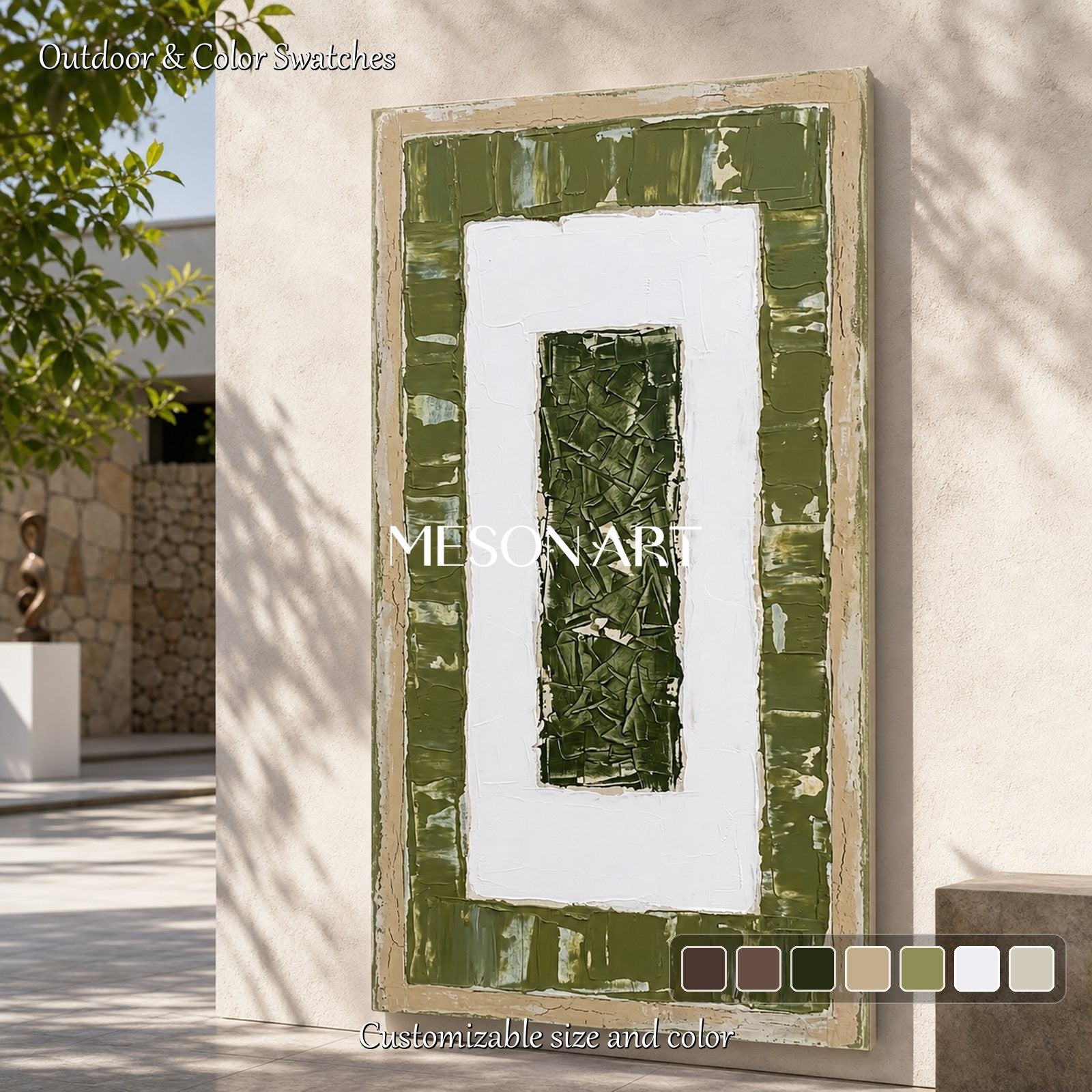 Large Green Minimalist Wall Art For Modern Living Room Entryway Decor