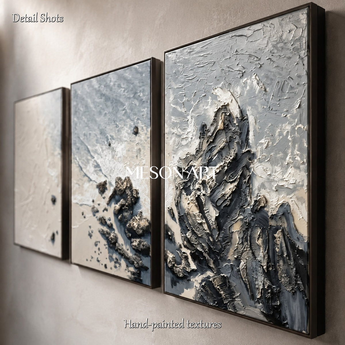 Beige And Gray Abstract Landscape Painting Rectangular Wall Art Original Artist By Mesonart