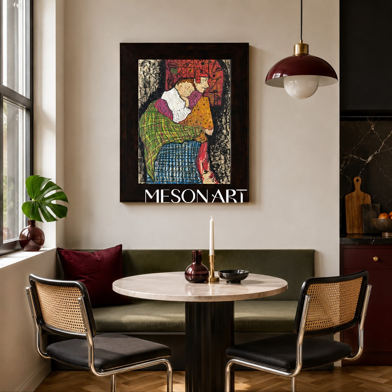 Green And Red Contemporary Painting Original Artist Hand Painted Rectangular Wall Art For Living Room By Mesonart