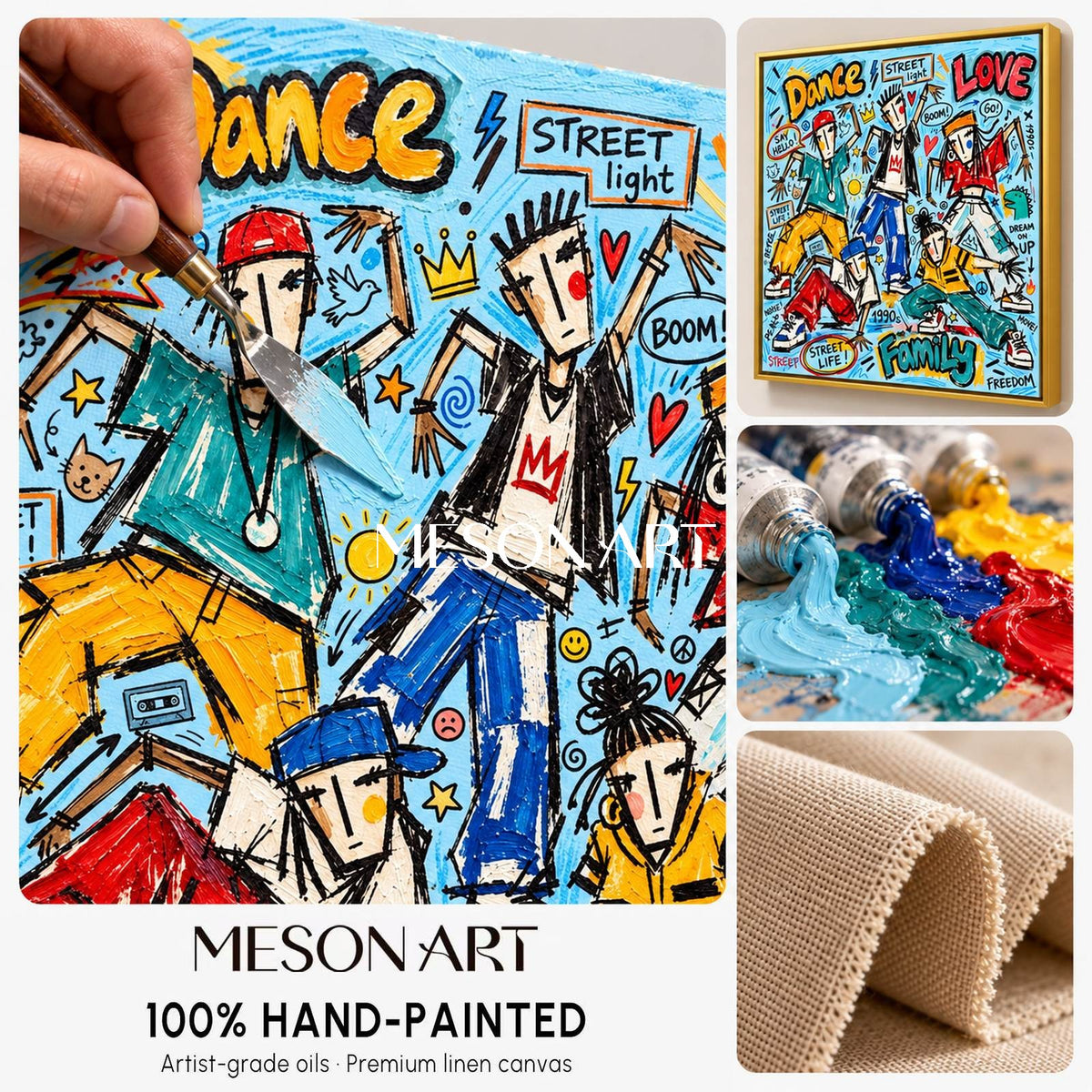 Blue And Yellow Abstract Street Dance Graffiti Art Square Wall Decor For Living Room By Mesonart