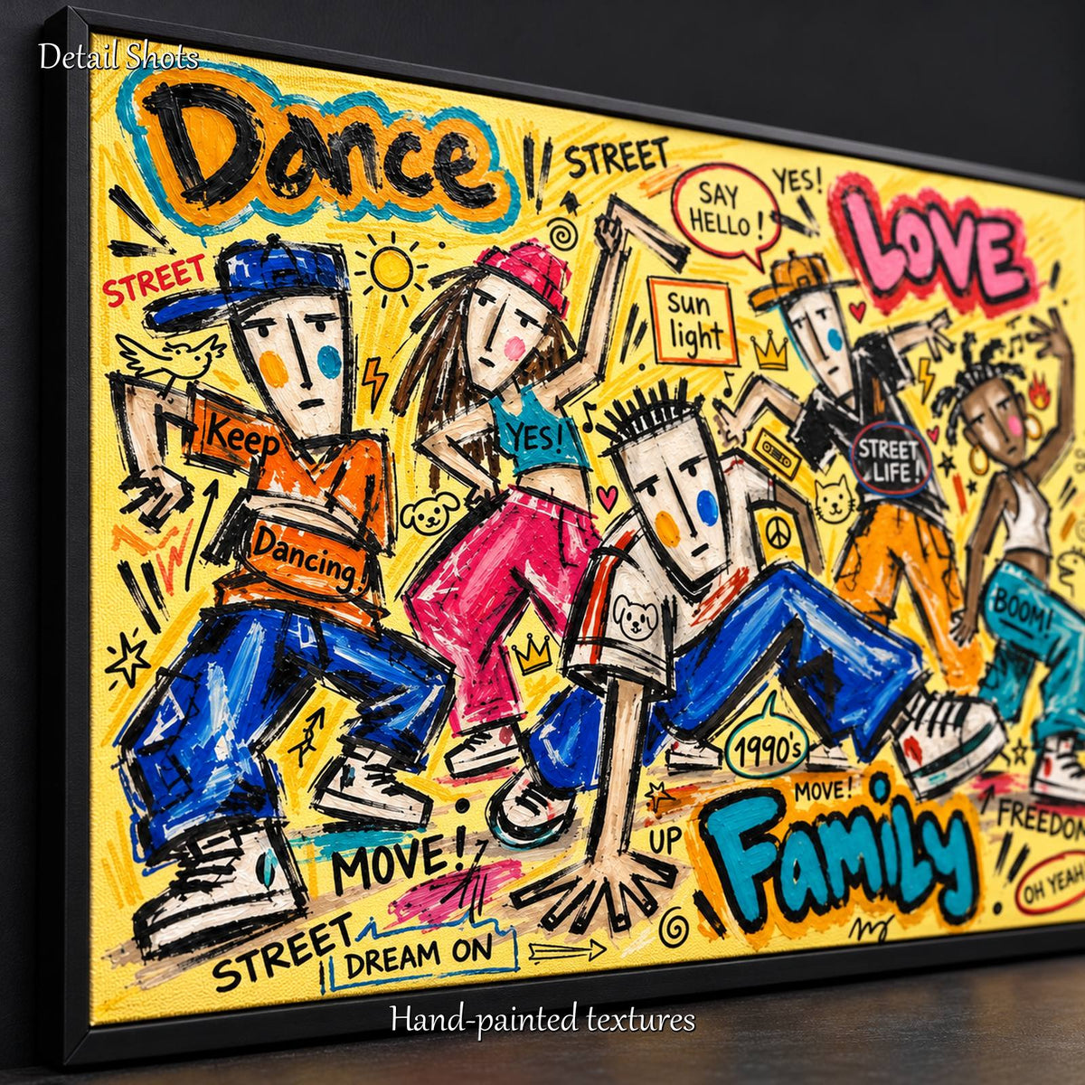 Yellow Graffiti Painting Rectangular Wall Art Original Artist Hand Painted By Mesonart