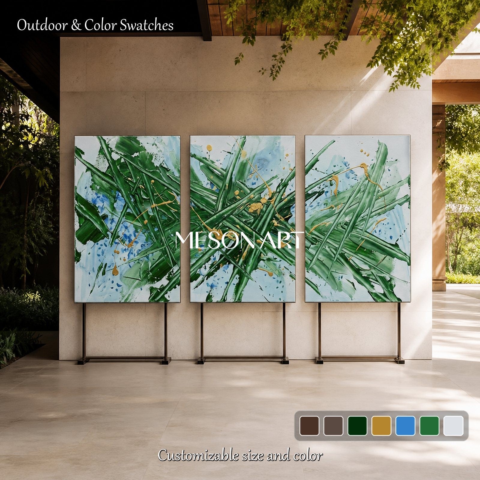 Green And Blue Abstract Jackson Pollock Inspired Painting Rectangular Wall Art For Living Room By Mesonart