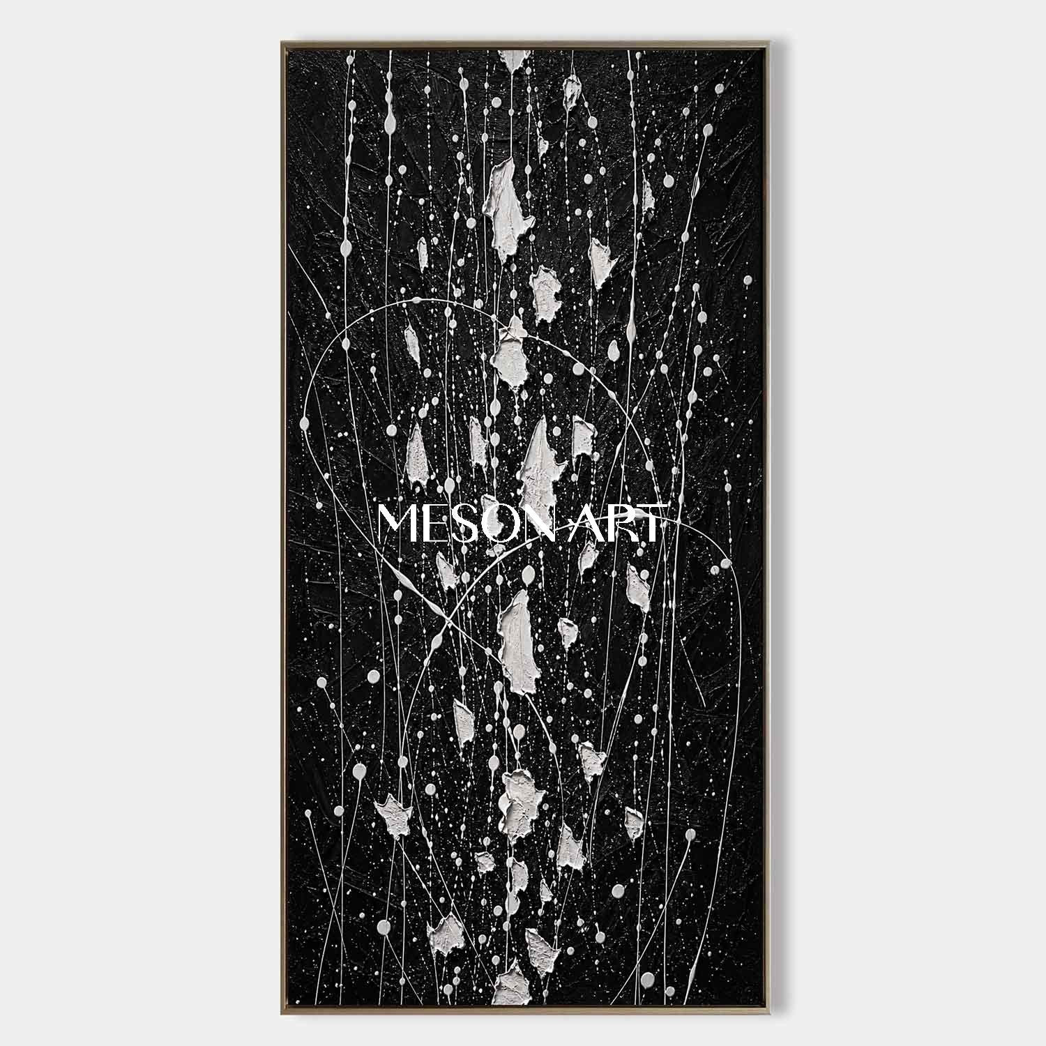 Large Black And White Abstract Pollock Art For Modern Living Room Decor