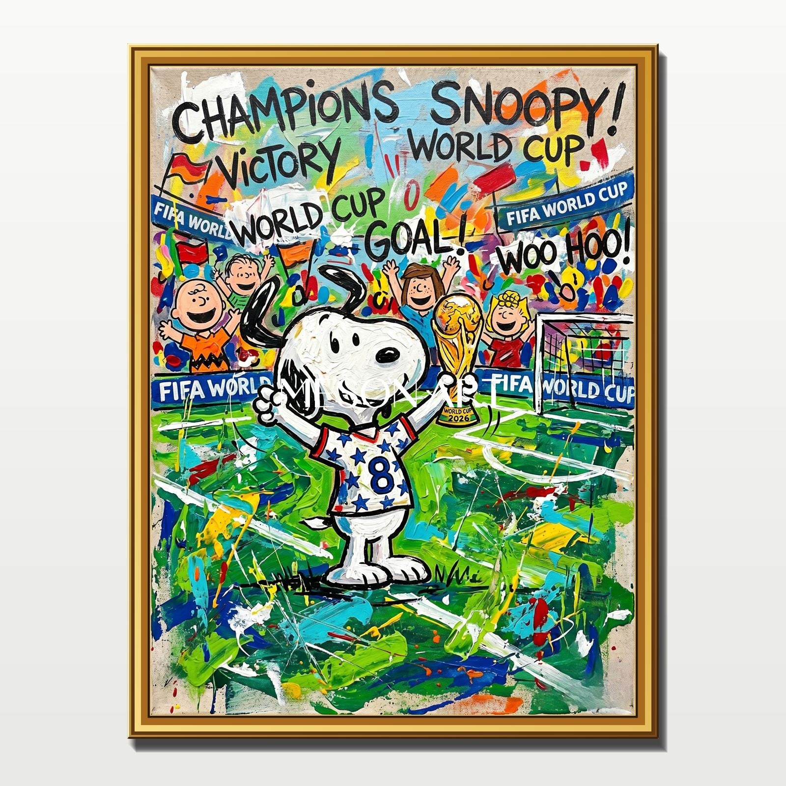 Snoopy World Cup Victory Painting For Kids Room And Living Space Pop Art Decor