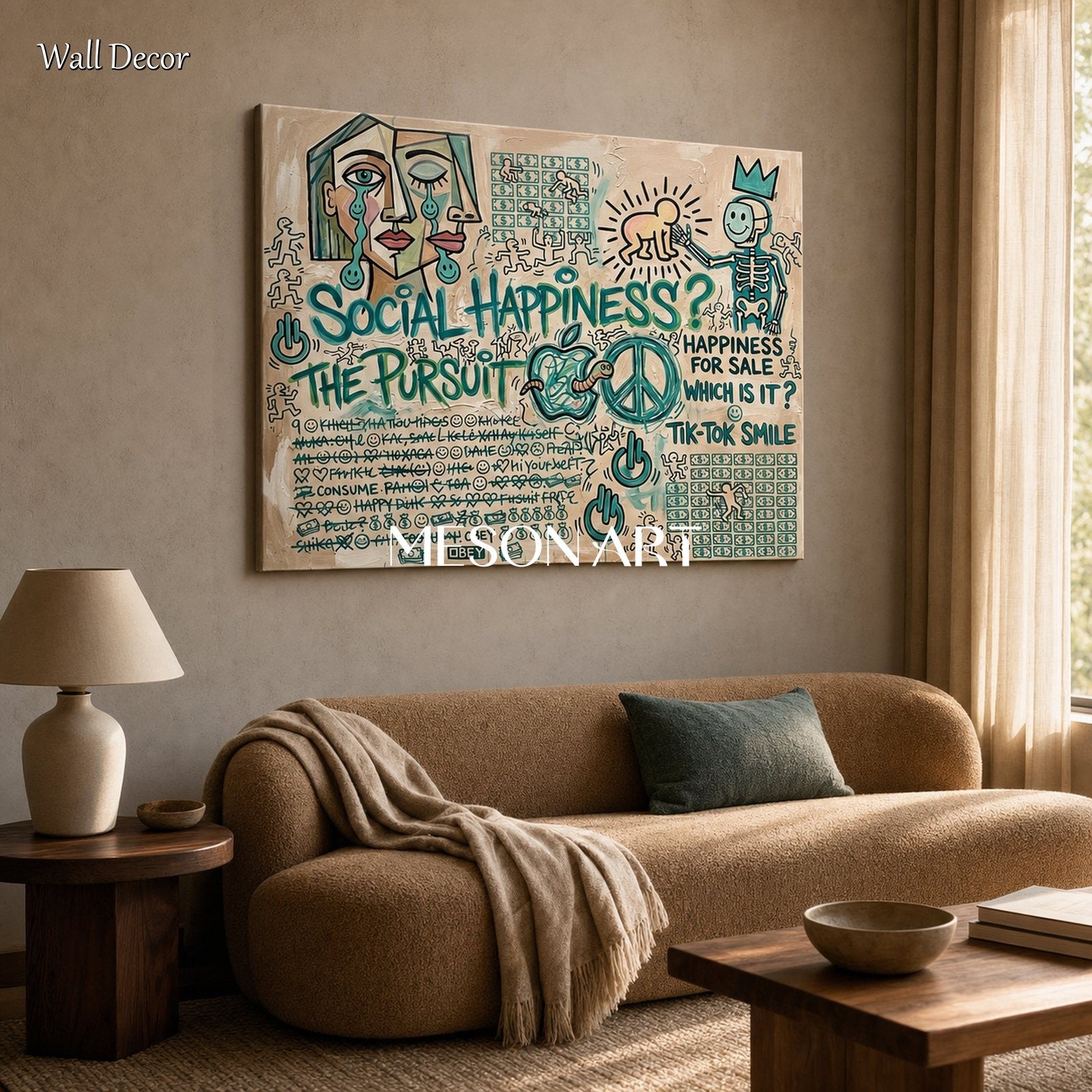 Modern Pop Art Painting With Social Commentary For Living Room Decor