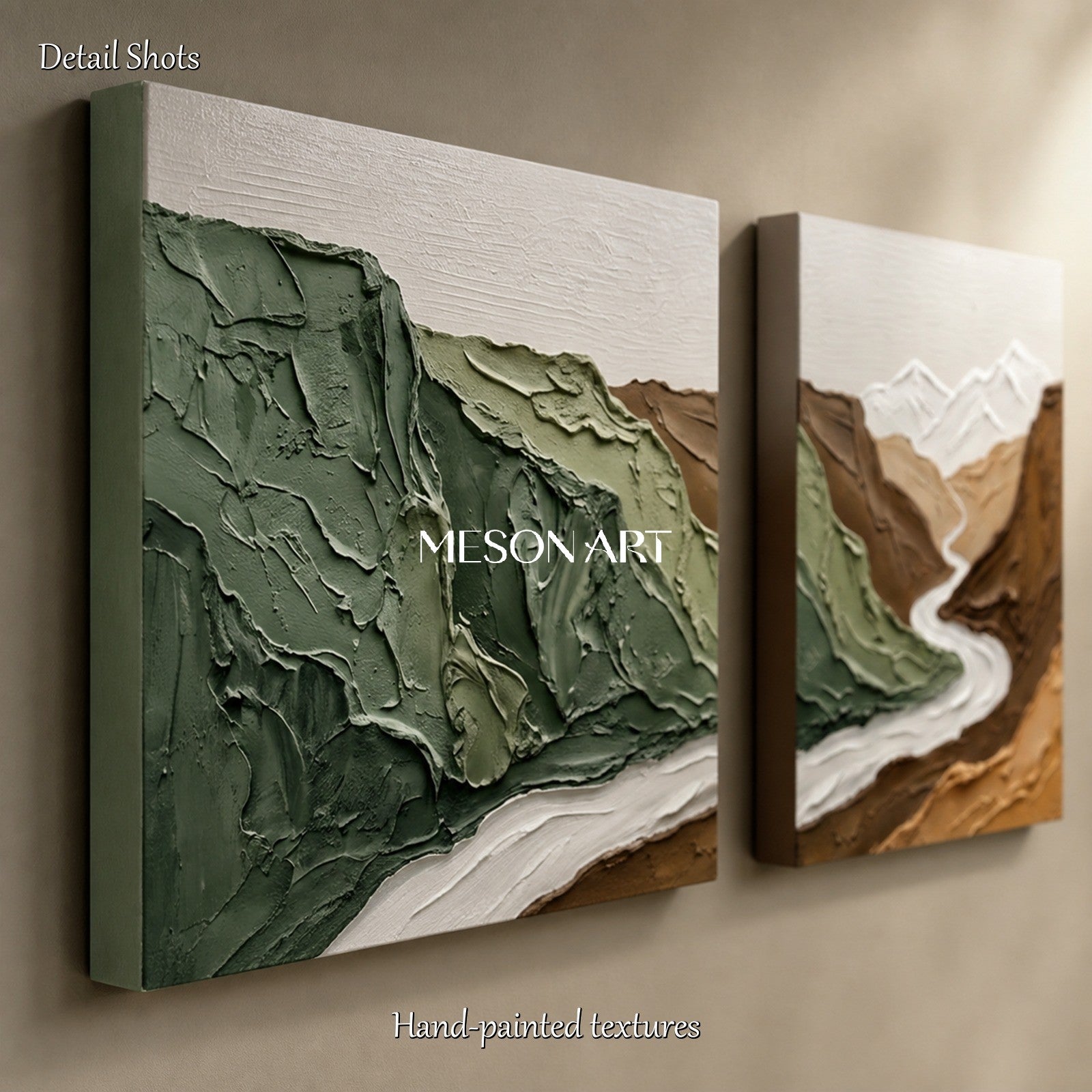 Green And Brown Landscape Painting Rectangular Impasto Textured Contemporary Art Original Artist By Mesonart