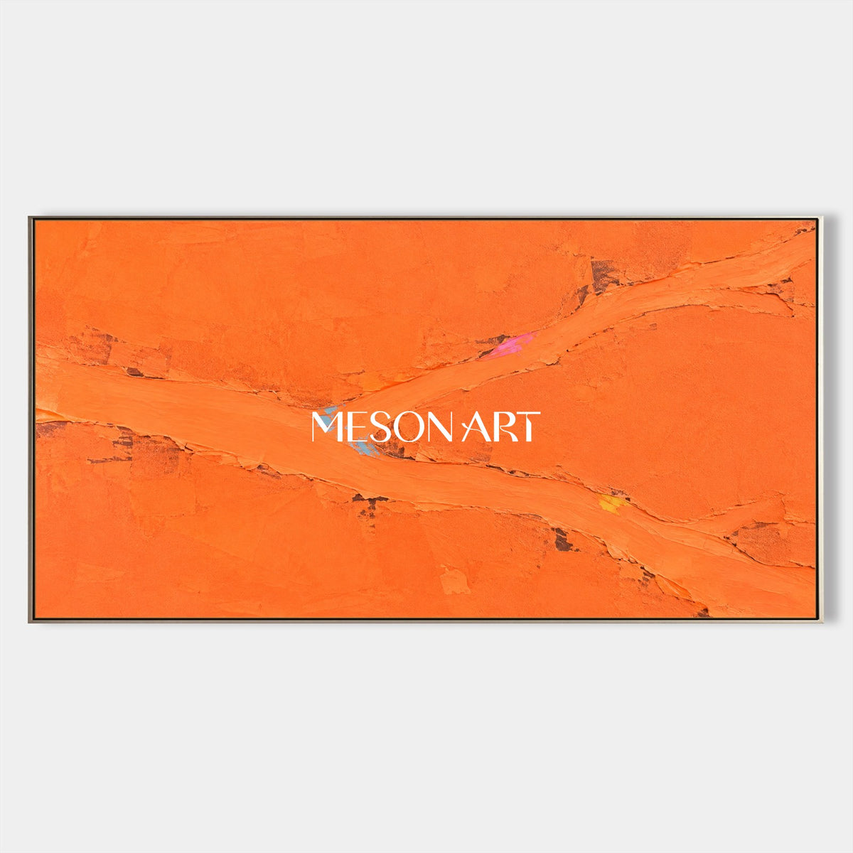 Orange Abstract Art Palette Knife Painting Panoramic Landscape Wall Art Minimalist Contemporary By Mesonart