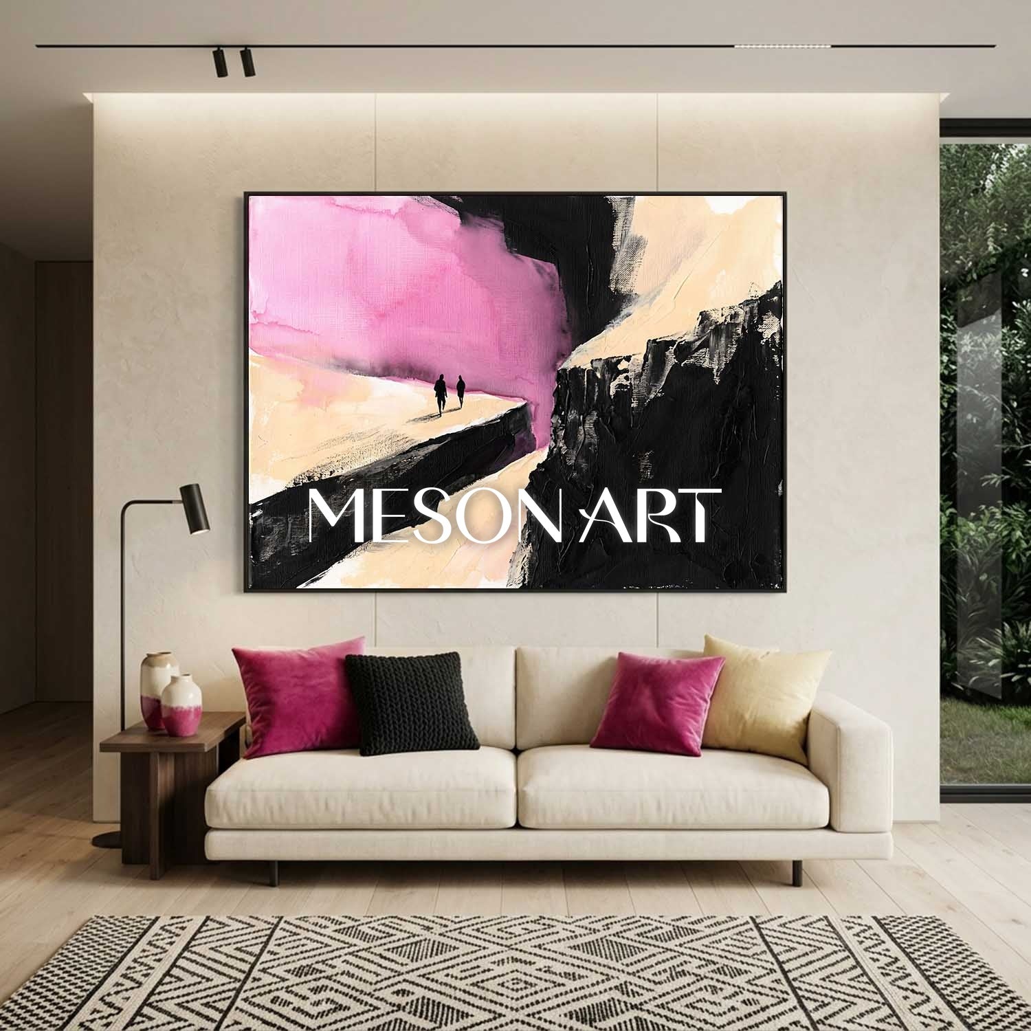Modern Abstract Art With Bold Black And Pink Colors For Contemporary Living Spaces