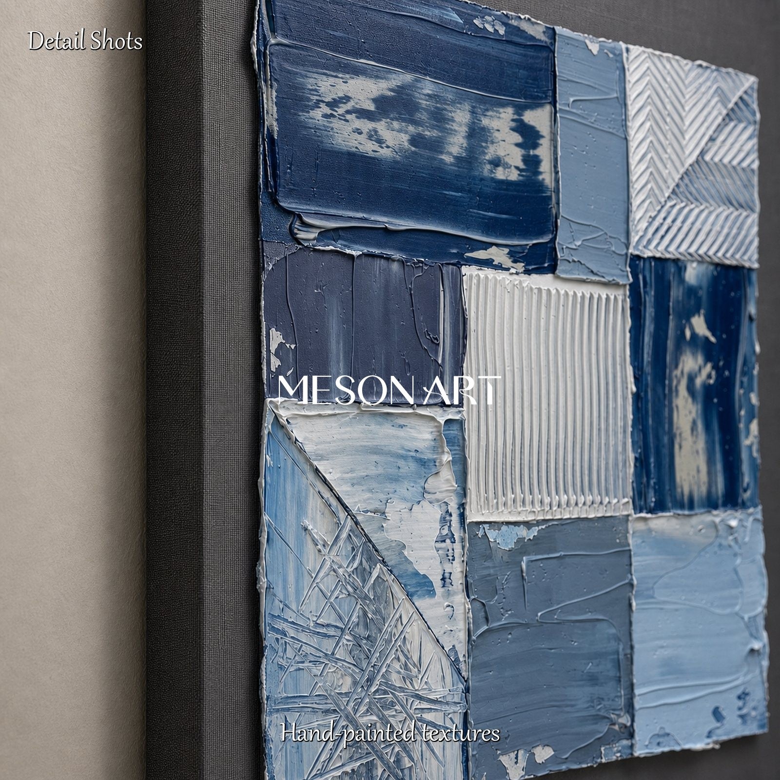 Blue Abstract Wall Art With Textured Relief For Modern Living Room Decor