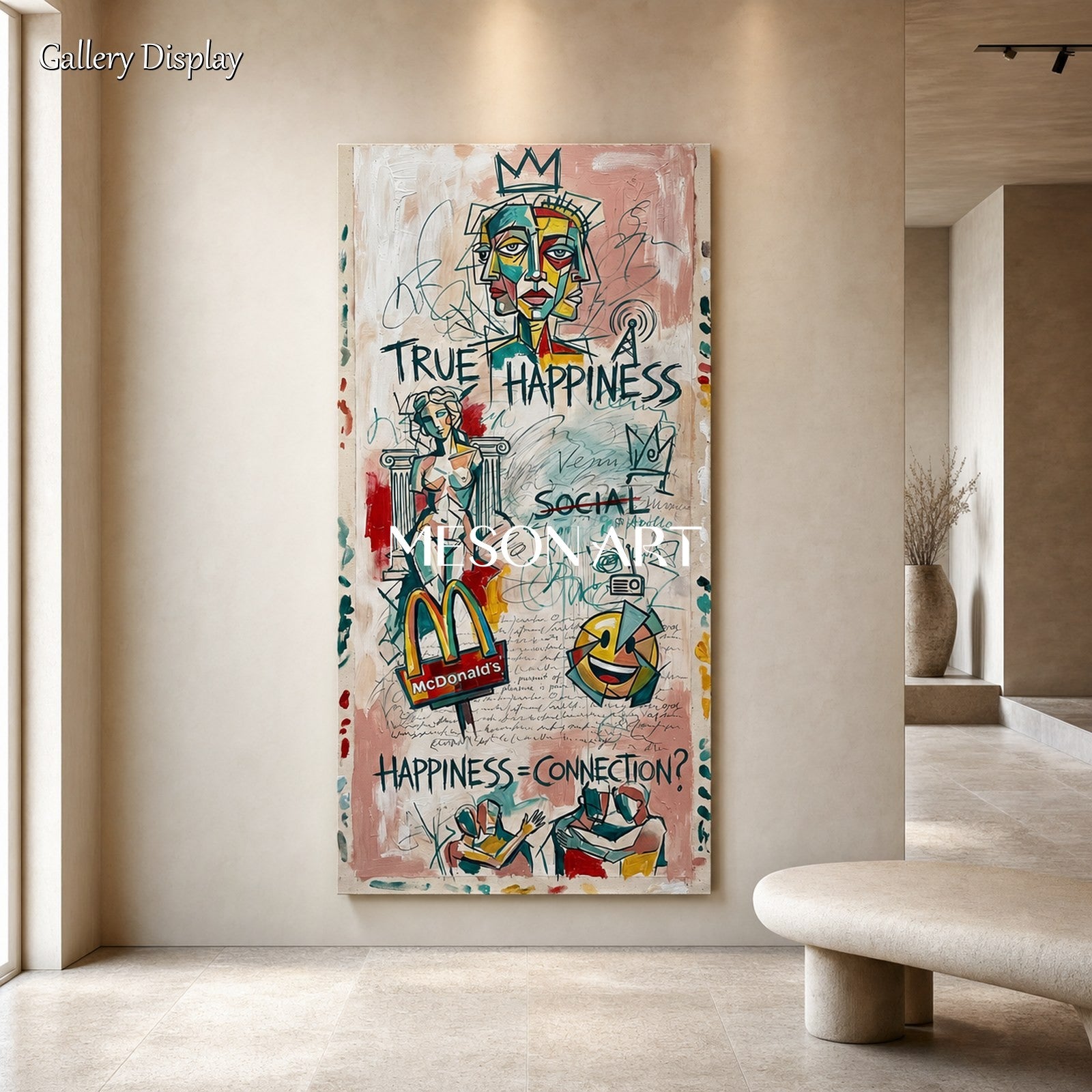 True Happiness Connection Pop Art Abstract Painting With Mcdonalds Icon For Contemporary Home Decor