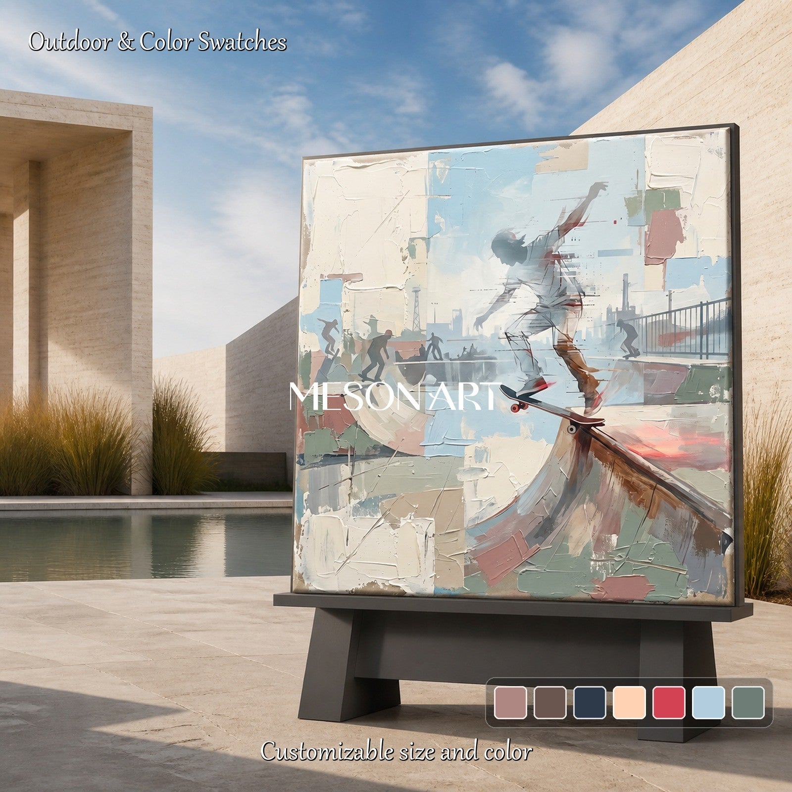 Beige And Blue Contemporary Sports Art Modern Figurative Painting Square Wall Decor By Mesonart