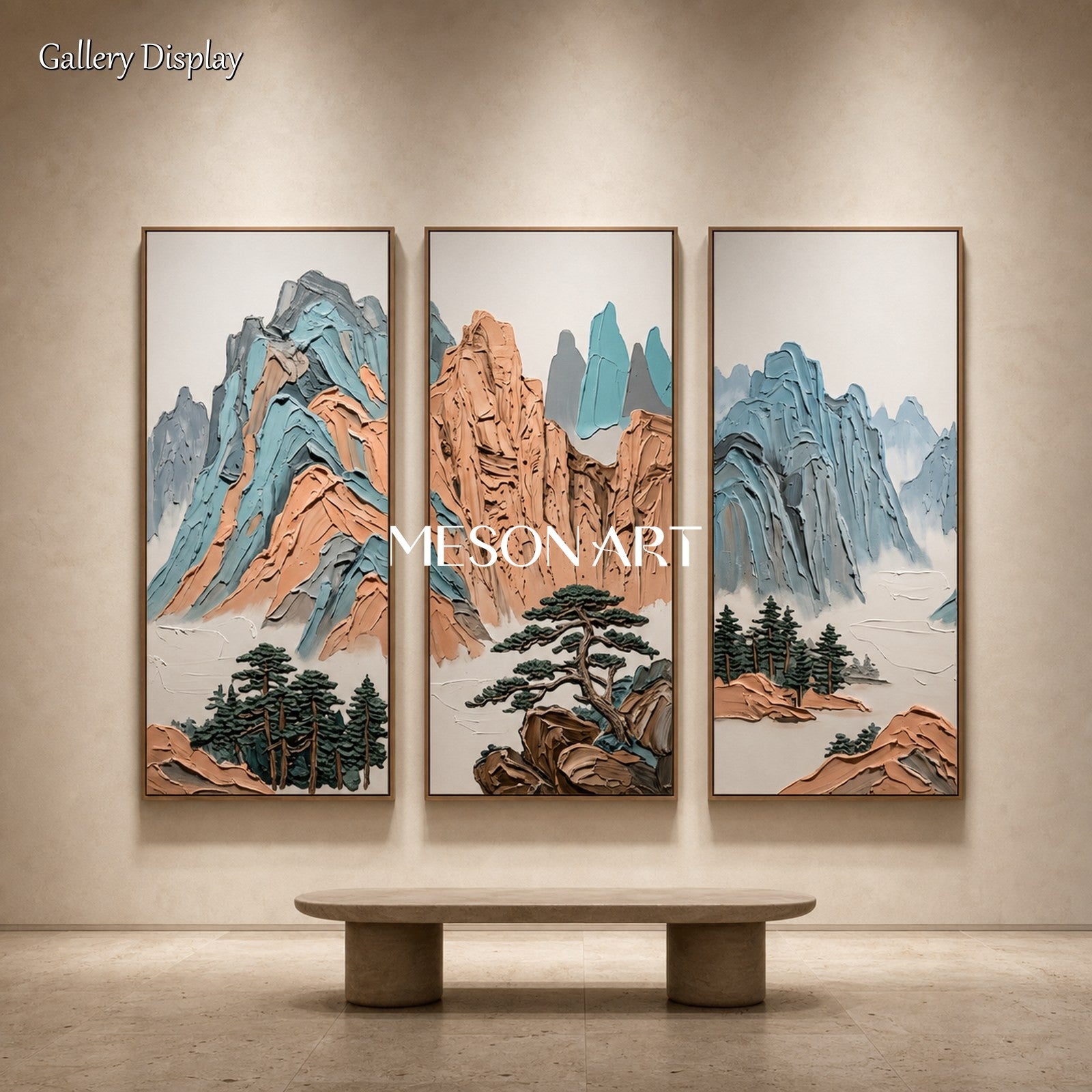 Blue And Brown Pastel Landscape Painting Rectangular Wall Art Original Artist Hand Painted By Mesonart
