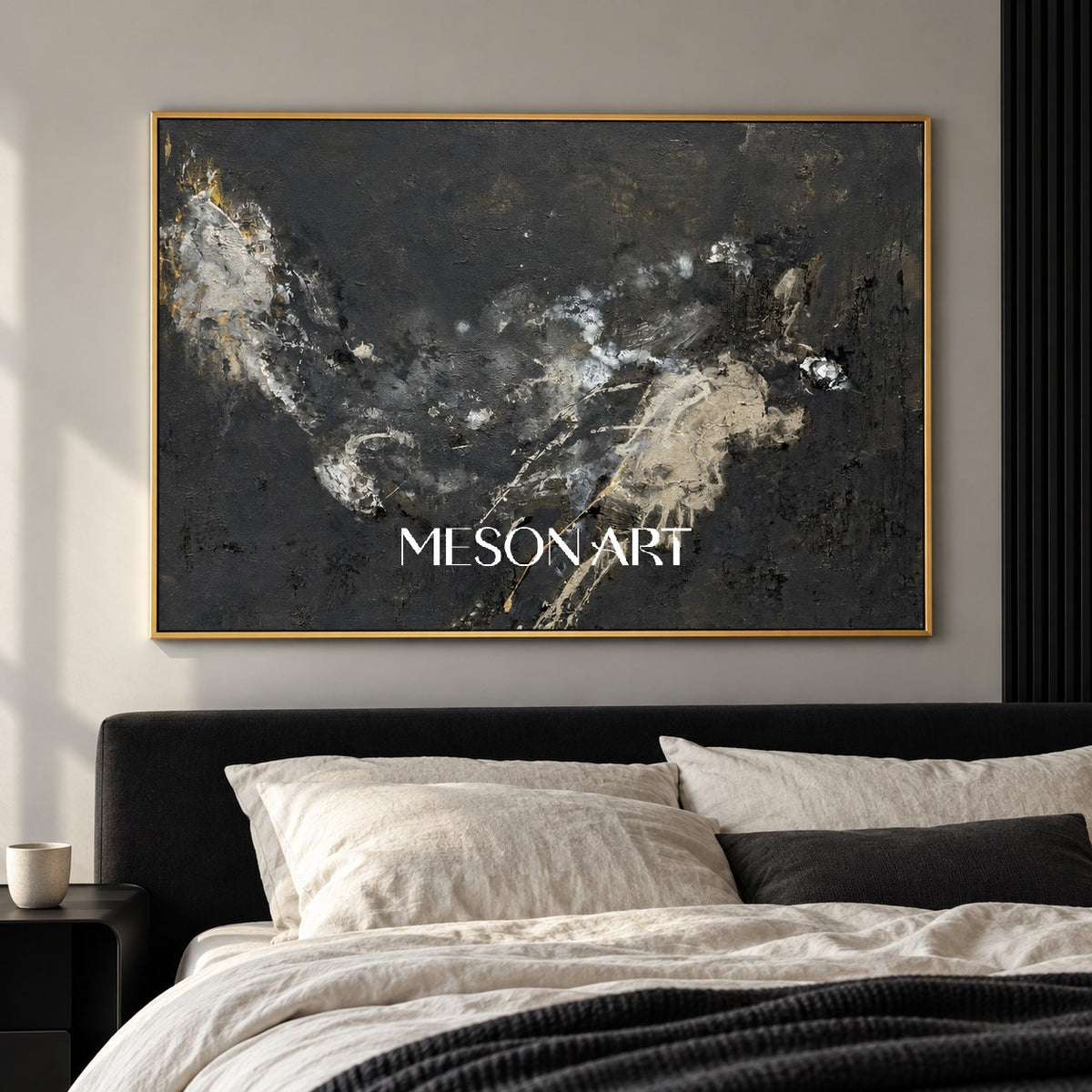Black And Gold Abstract Art Rectangular Wall Decor Modern Mixed Media Painting Original Artist By Mesonart