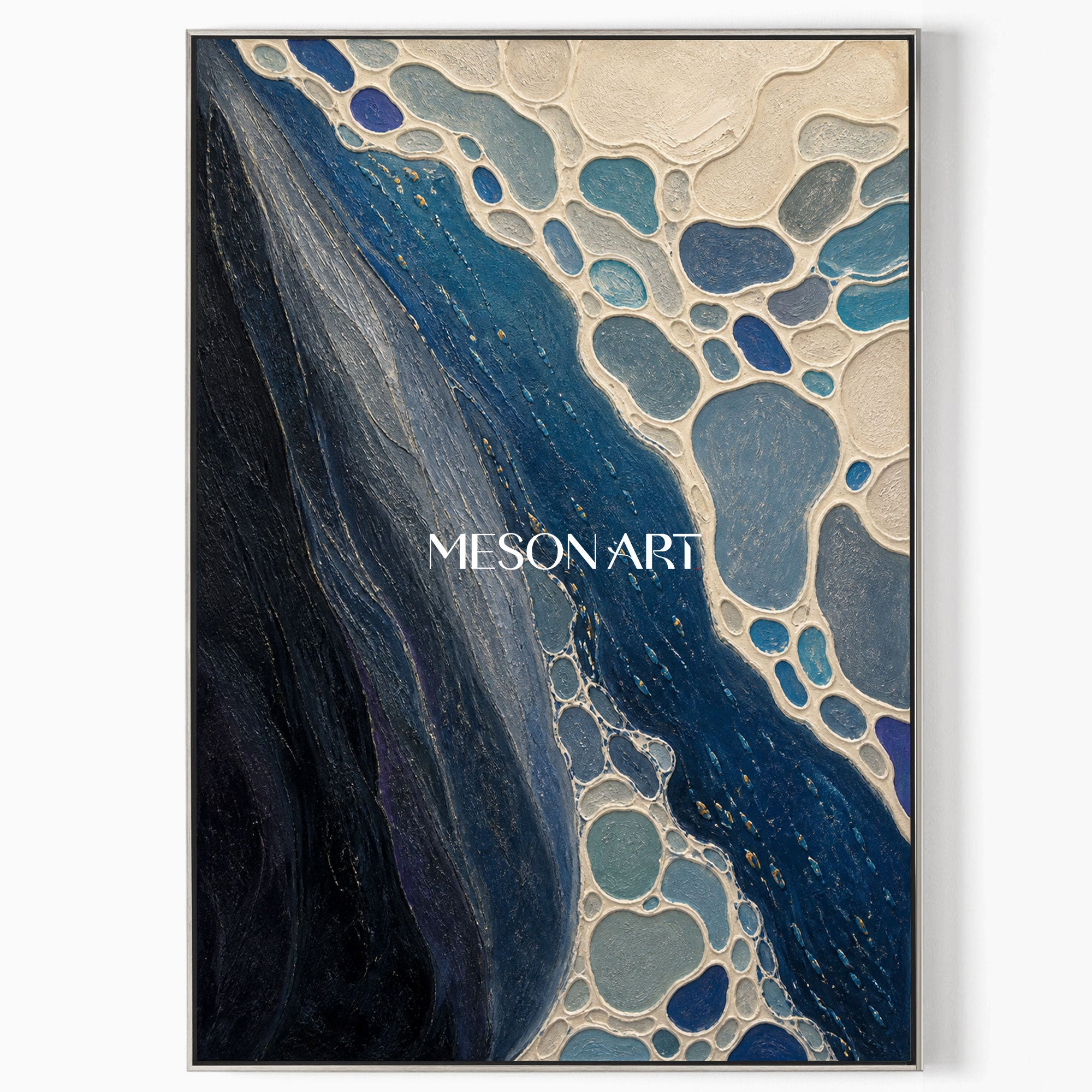 Deep Ocean Abstract Painting With Sculptural Texture For Modern Living Room Decor