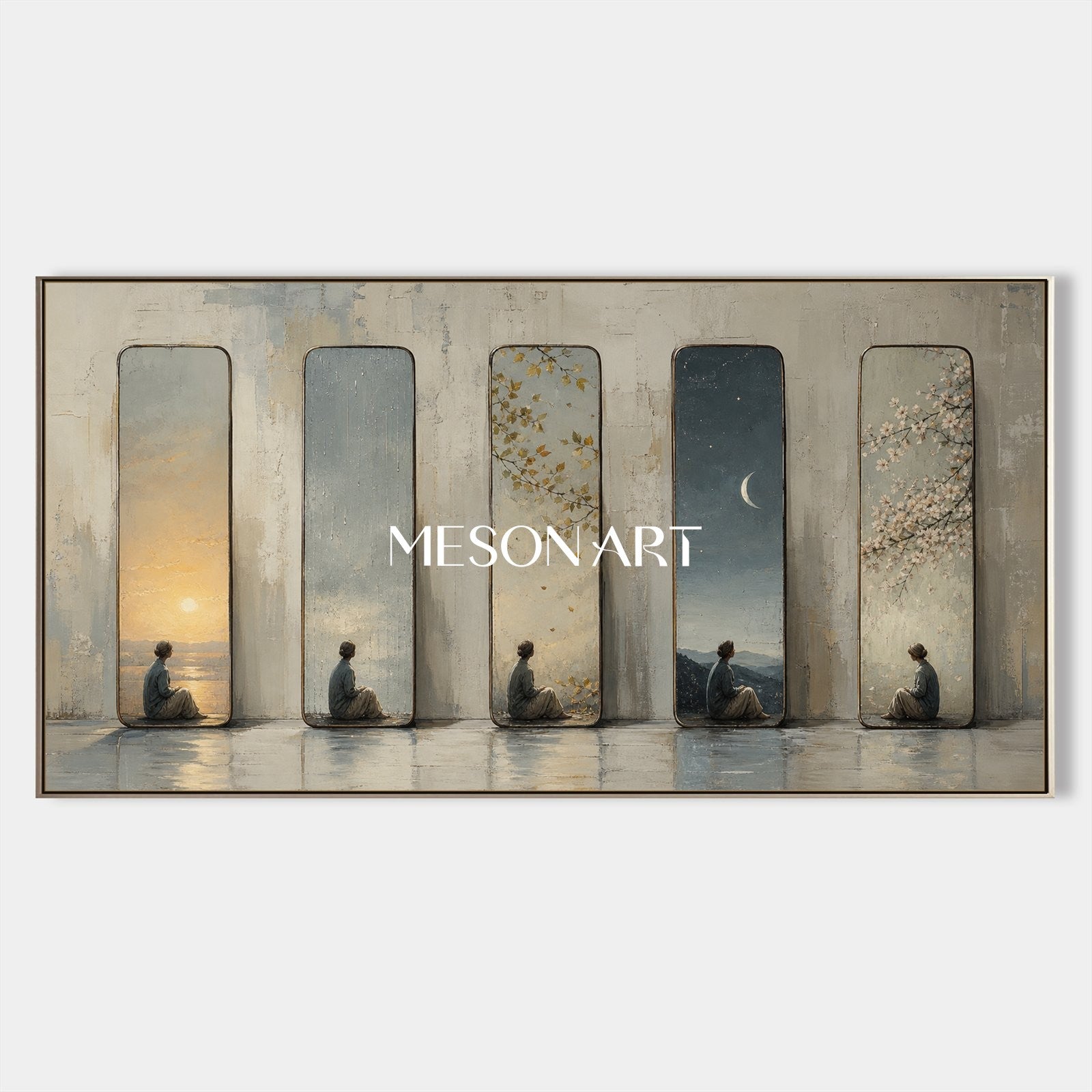 Surrealist Oil Painting Of Meditation And Time Cycles For Modern Executive Office Decor