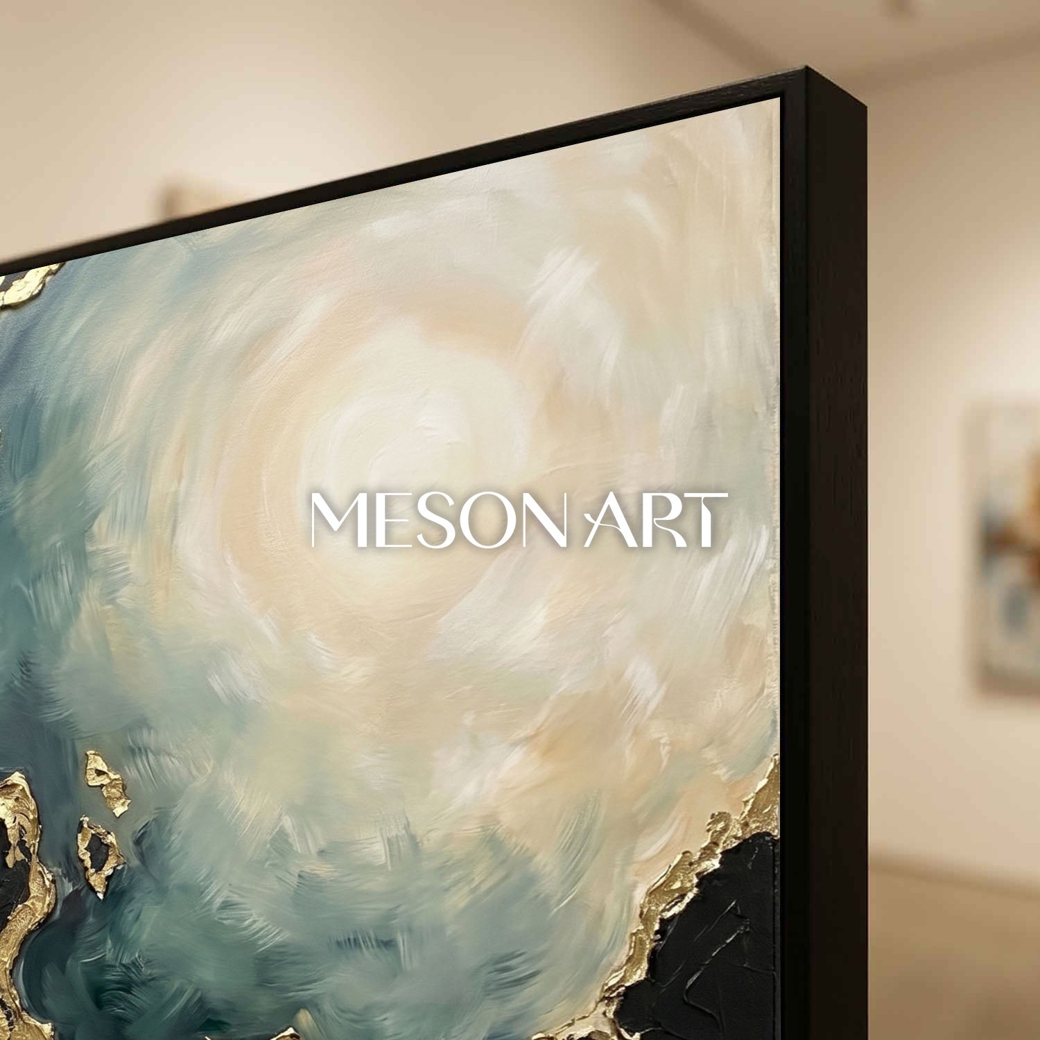 Luxury Abstract Sea Art With Gold Plaster Texture For Living Room Decor