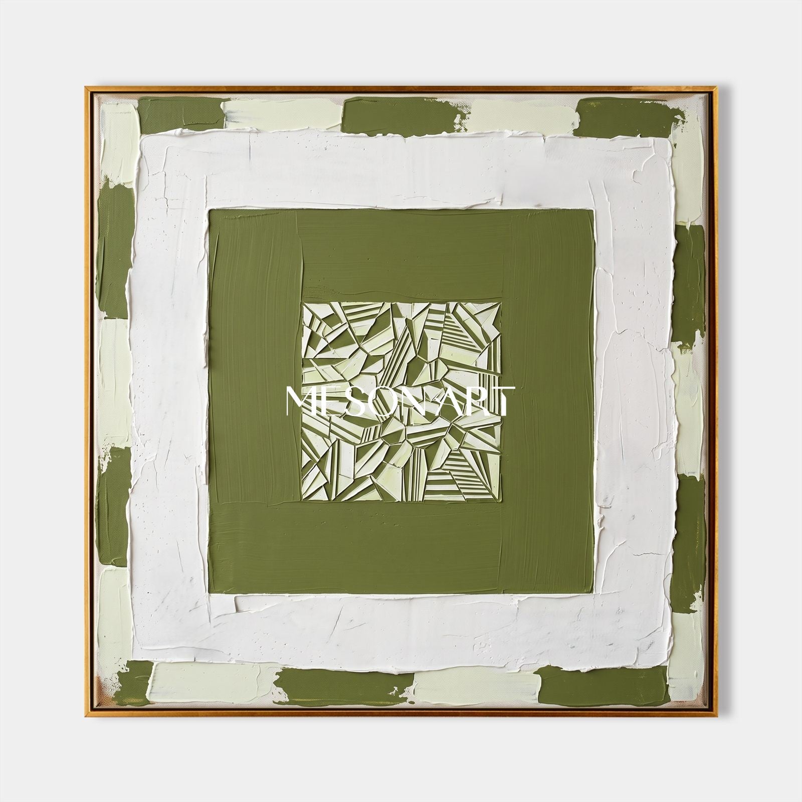 Original Green And White Abstract Art With Textured Relief For Modern Home Decor