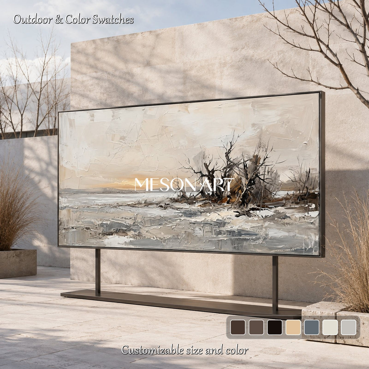 Beige And Gray Abstract Painting Large Panoramic Wall Art For Living Room Original Artist By Mesonart