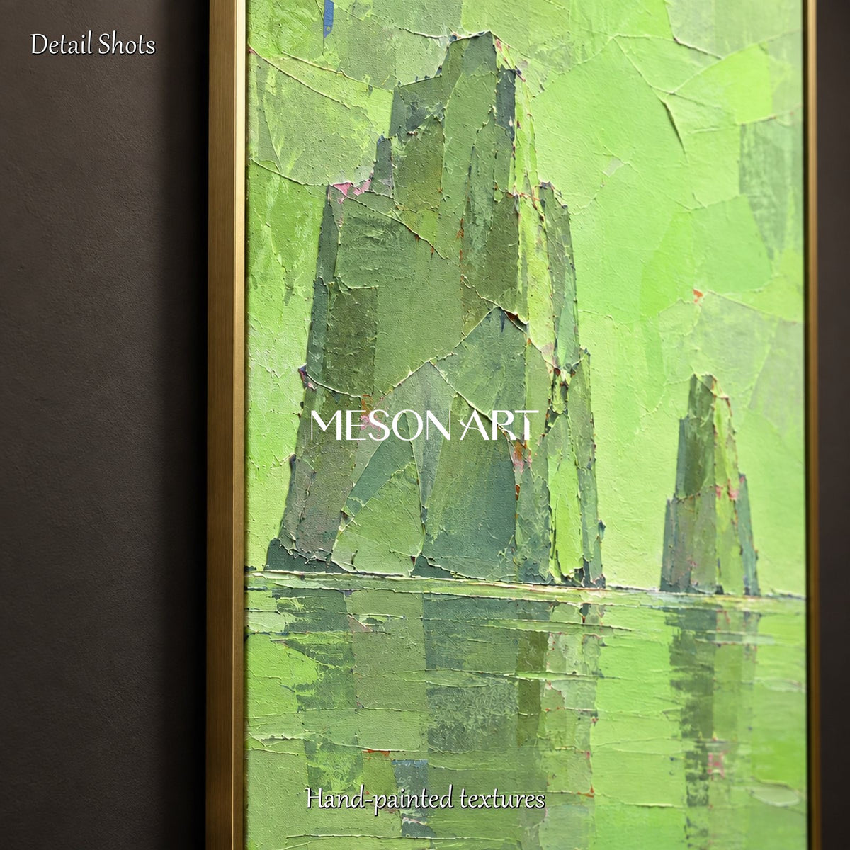Green Abstract Landscape Painting Textured Modern Art By Artist For Living Room Panoramic Wall Decor By Mesonart