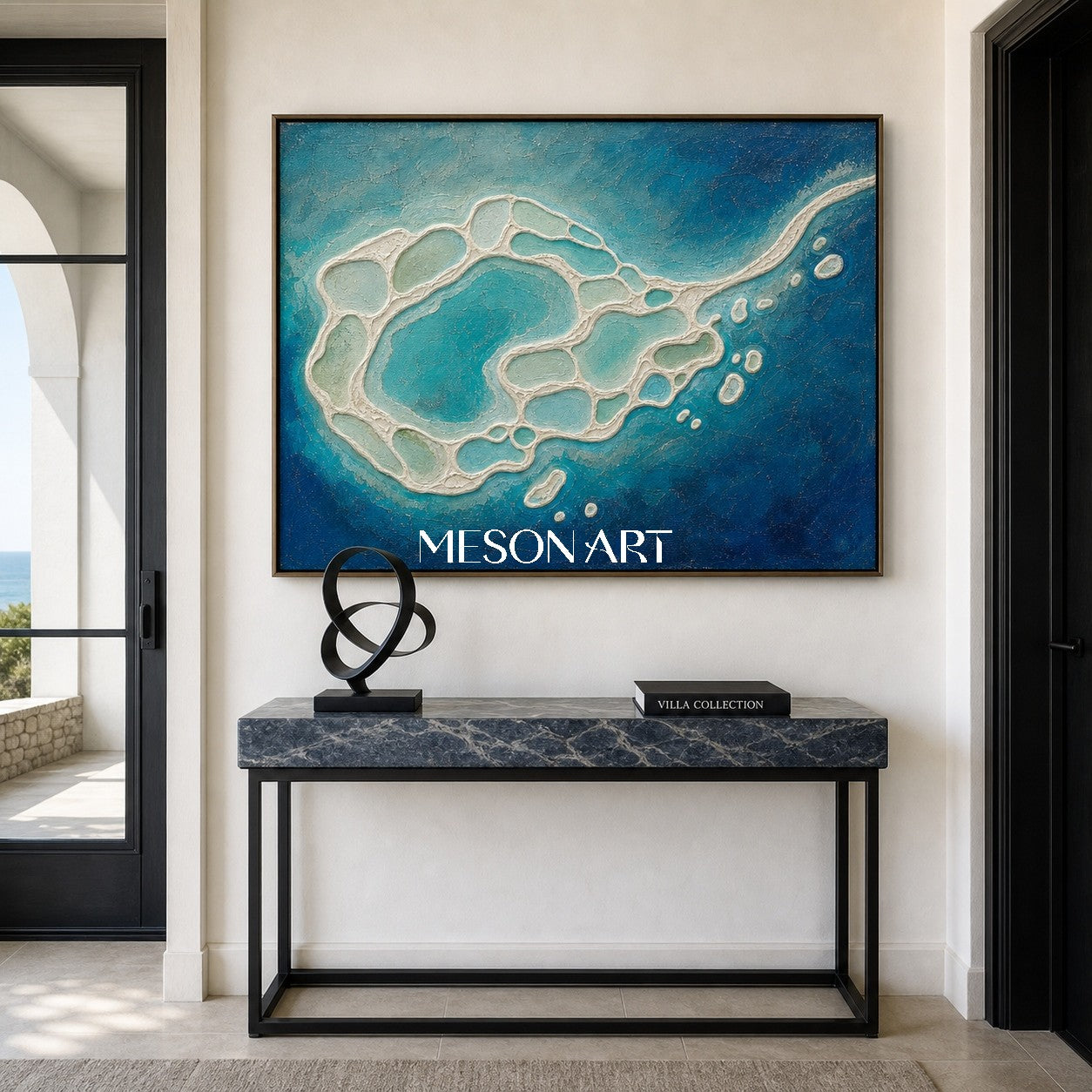 Turquoise Lagoon Abstract Art With Textured Relief For Coastal Living Room Decor