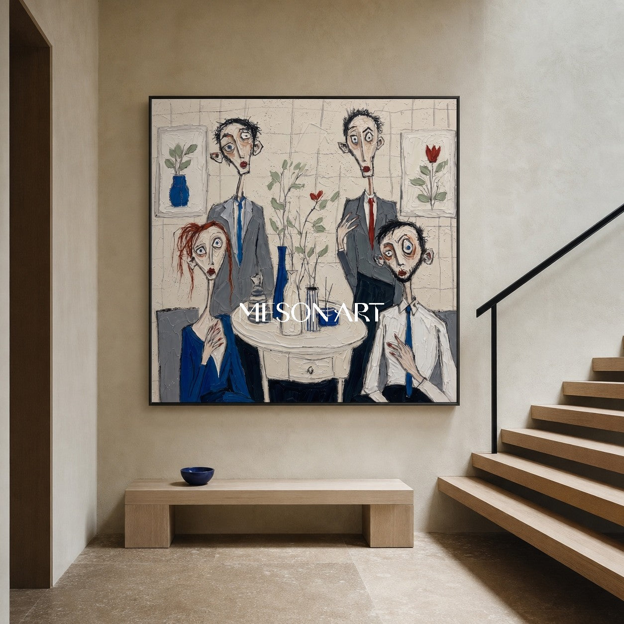 Expressive Figurative Oil Painting With Textured Brushwork For Modern Living Room Decor