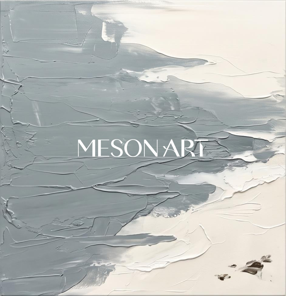 White And Gray Abstract Landscape Painting Square Wall Art For Living Room Original Artist By Mesonart