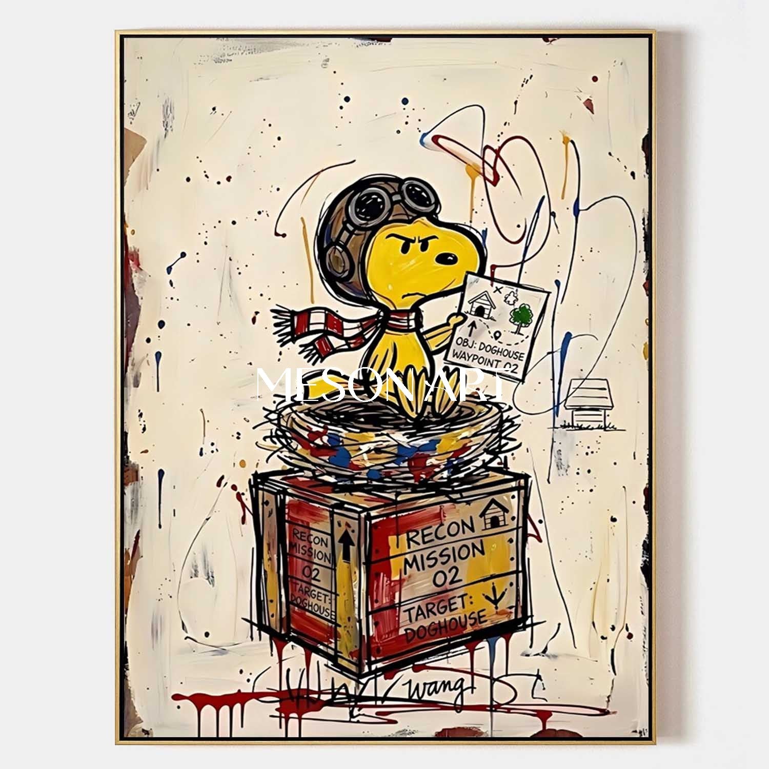 Cool Graffiti Style Snoopy Pilot Dog Painting For Modern Living Room Decor