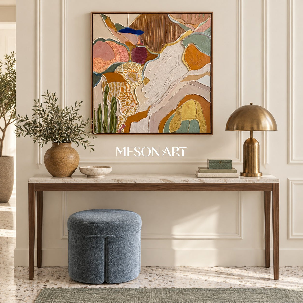 Earthy Brown And Gold Abstract Landscape Textured Square Wall Art Original Artist By Mesonart