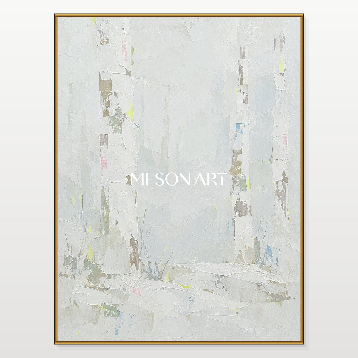 White And Beige Abstract Landscape Painting Organic Modern Art Rectangular Wall Decor By Mesonart