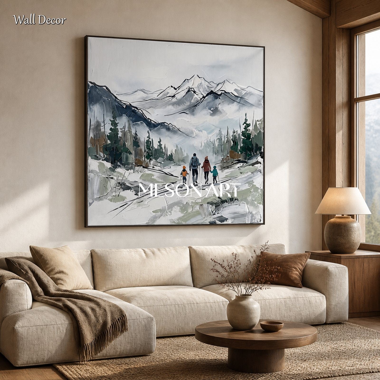 White And Gray Textured Landscape Painting Square Wall Art Original Artist Hand Painted By Mesonart