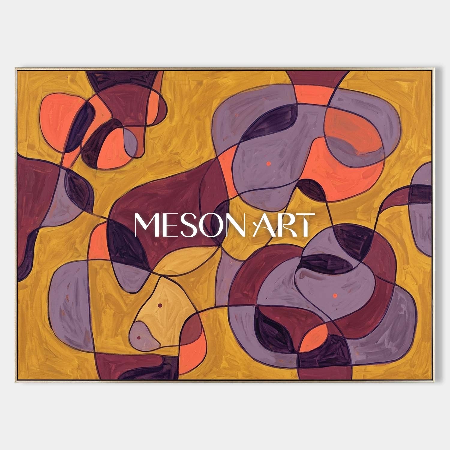 Contemporary Abstract Oil Painting With Amber And Violet Hues For Modern Living Room Decor