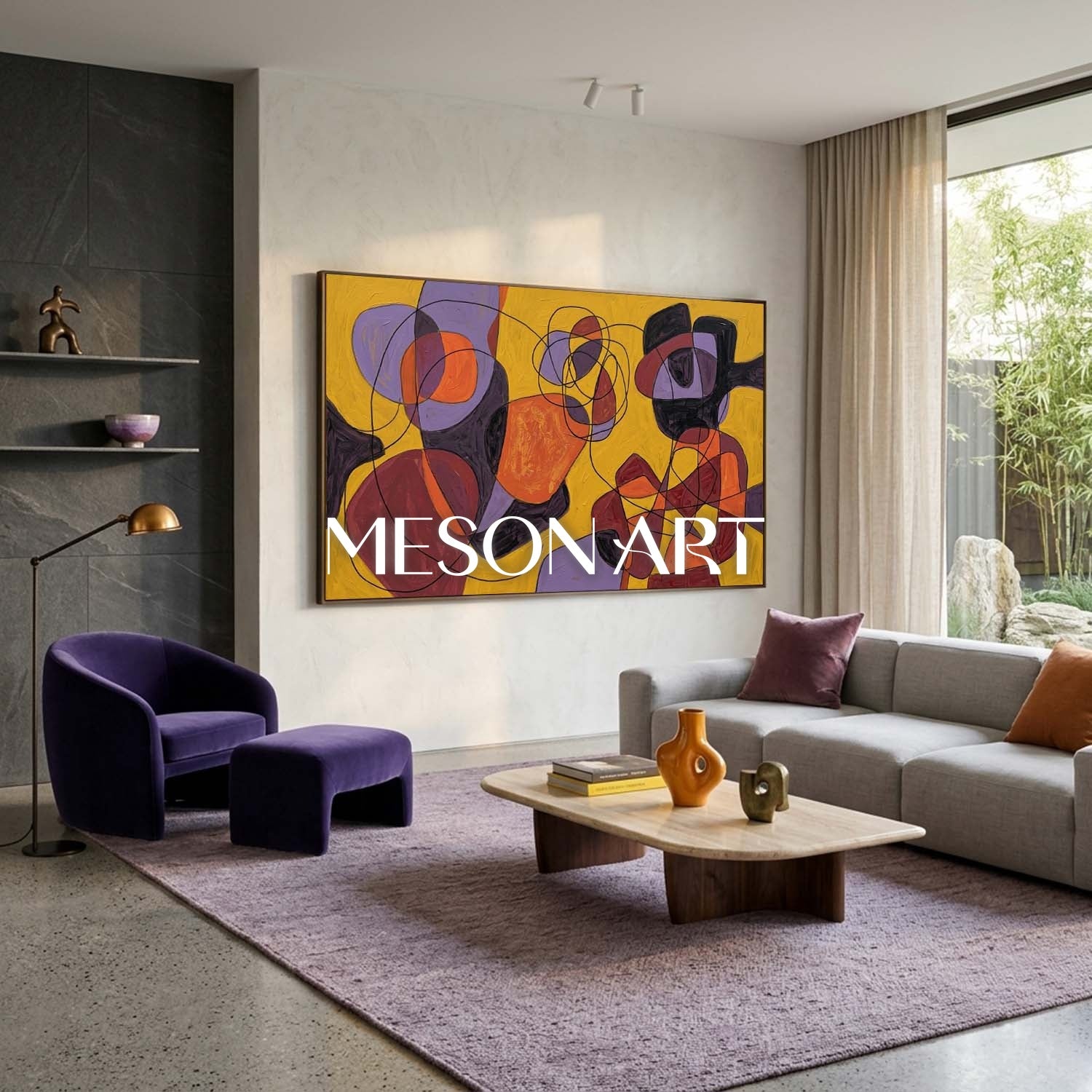 Contemporary Abstract Painting With Bold Yellow And Orange Colors For Modern Home Decor