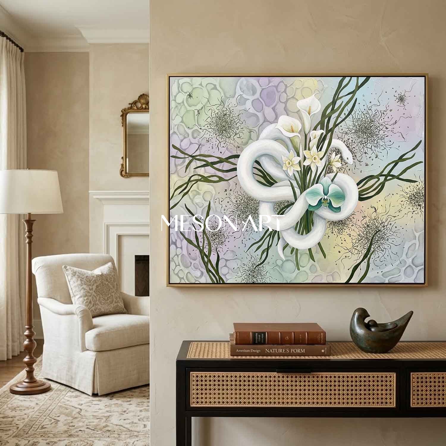 Surrealist Textured Botanical Wall Art for Modern Luxury Living Room