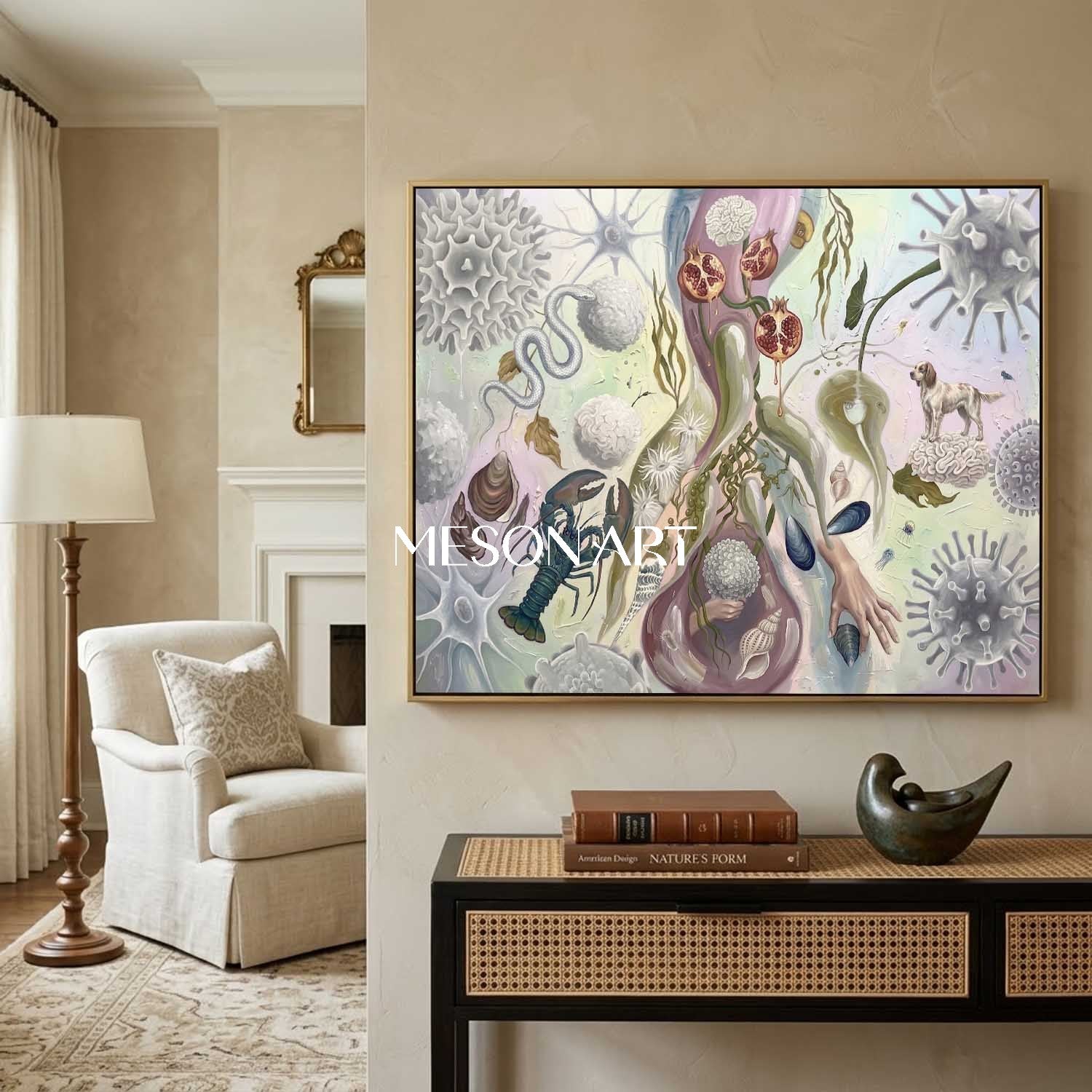 Modern Bio Art Original Framed Painting Large Office Wall Art Decor