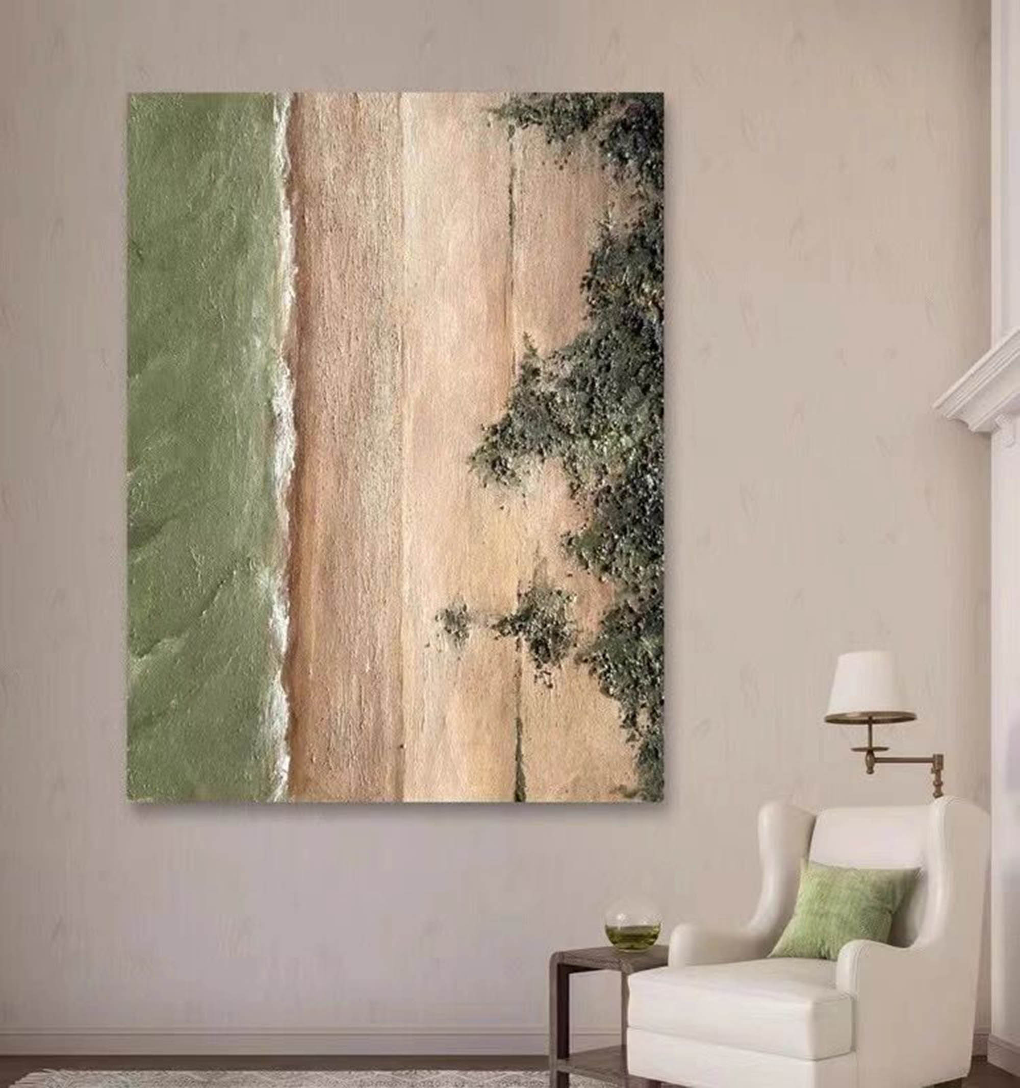 Green and Brown Abstract Canvas Painting for Sale Wabi Sabi Home Wall Decor Minimalist Canvas Art