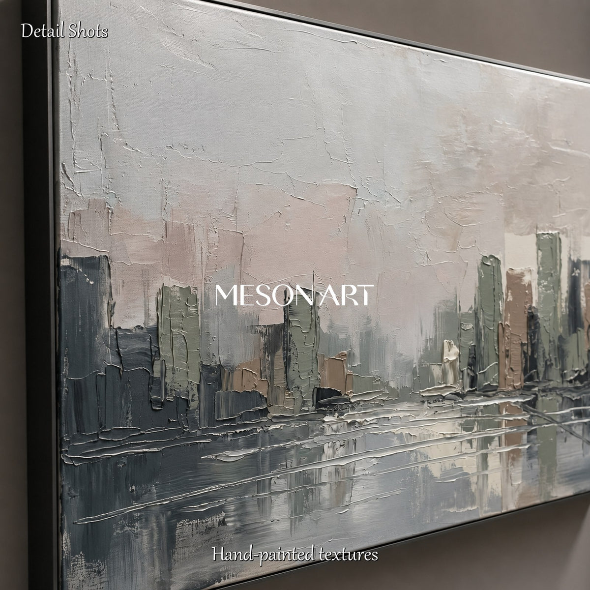 Gray And Beige Abstract Painting Panoramic Landscape Wall Art Original Artist Hand Painted By Mesonart