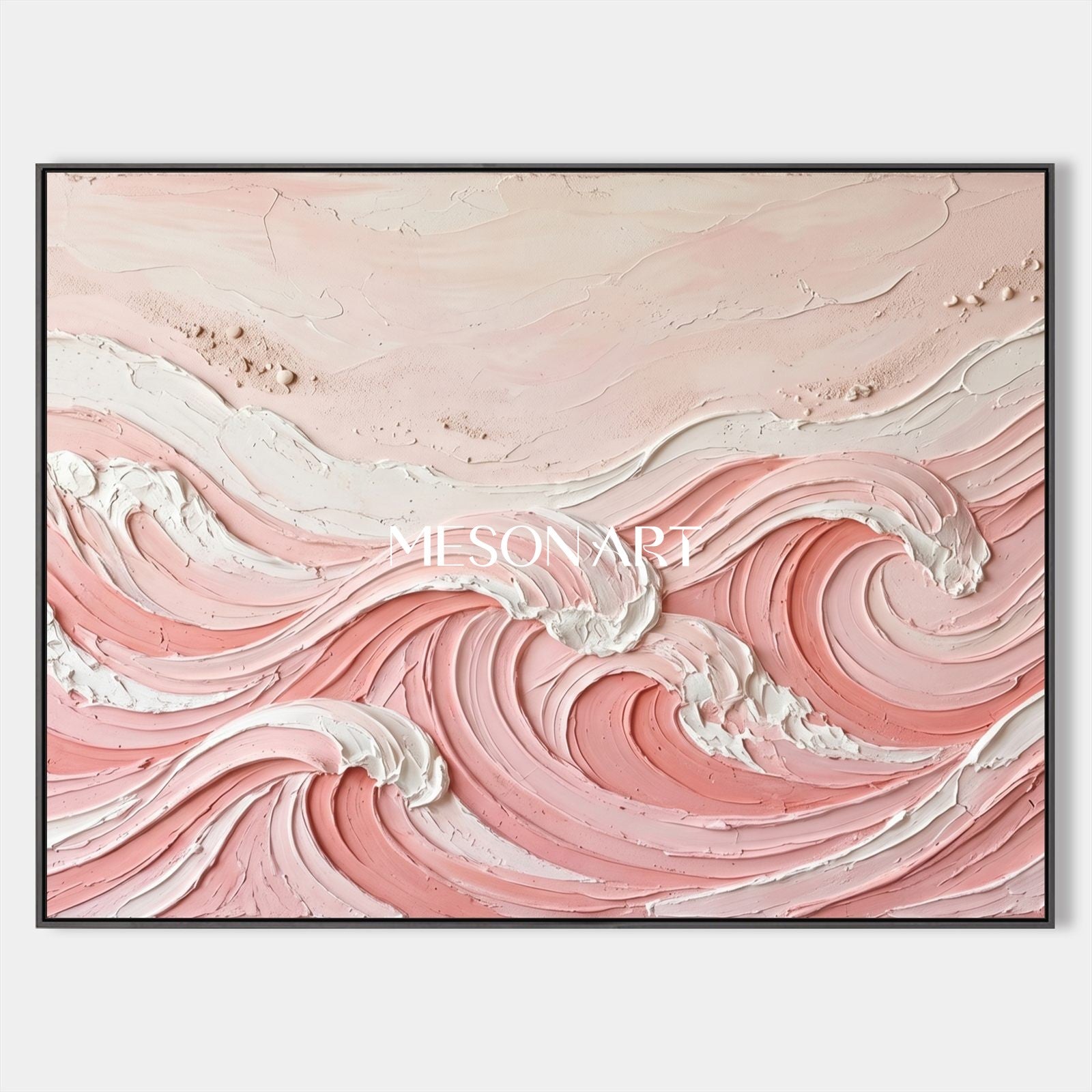 Pink Wave Textured Wall Art For Modern Bedroom Decor With Soft Brushwork