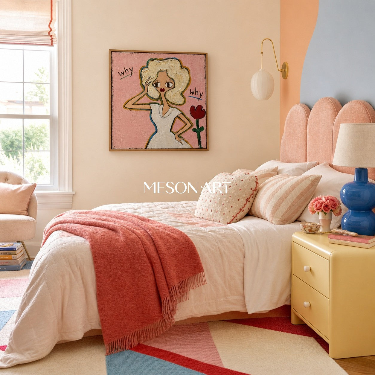 Whimsical Pink Pop Art Painting With Textured Brushwork For Bedroom Entryway Kids Room Decor