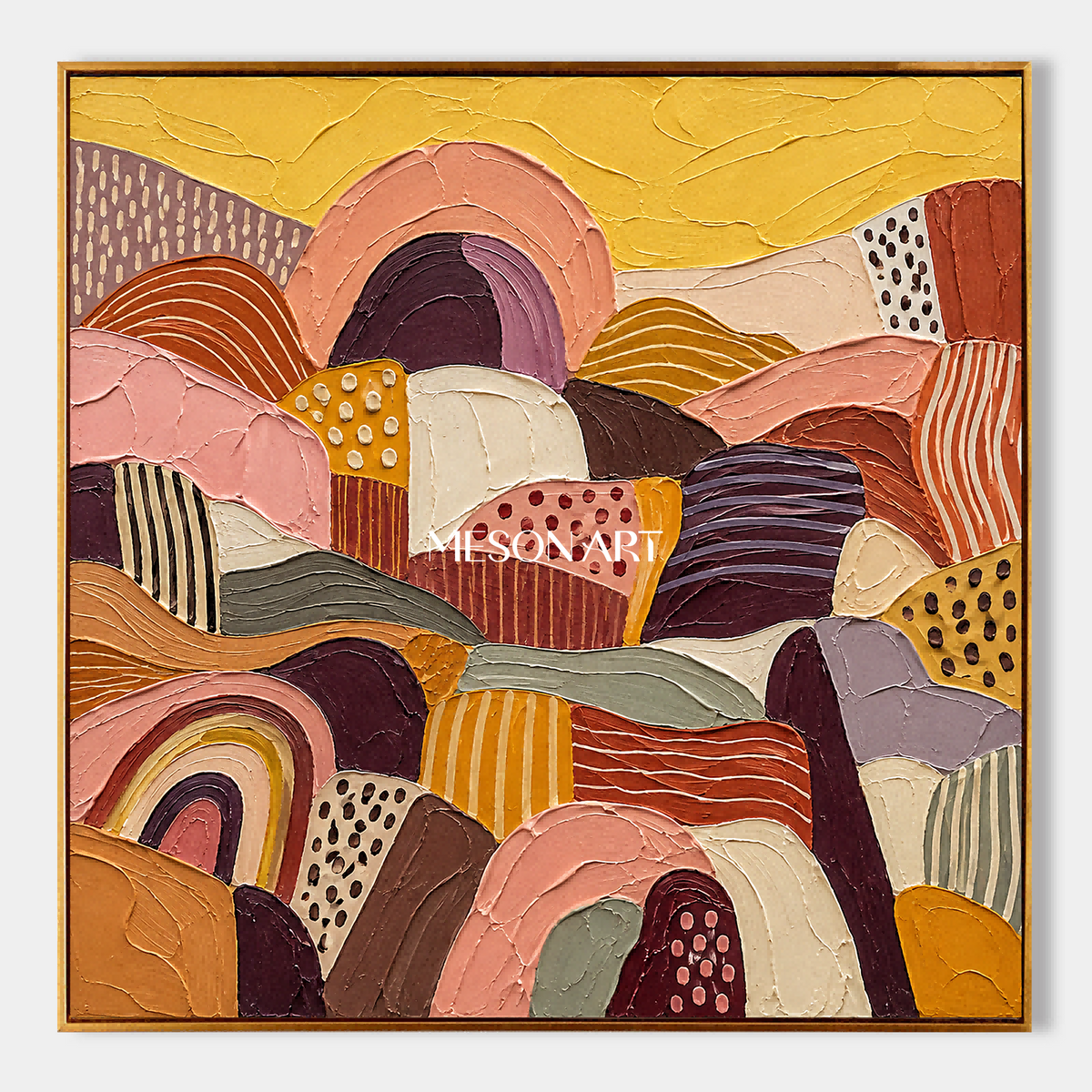 Gold And Pink Abstract Landscape Painting Original Hand Painted Square Wall Art For Living Room By Mesonart