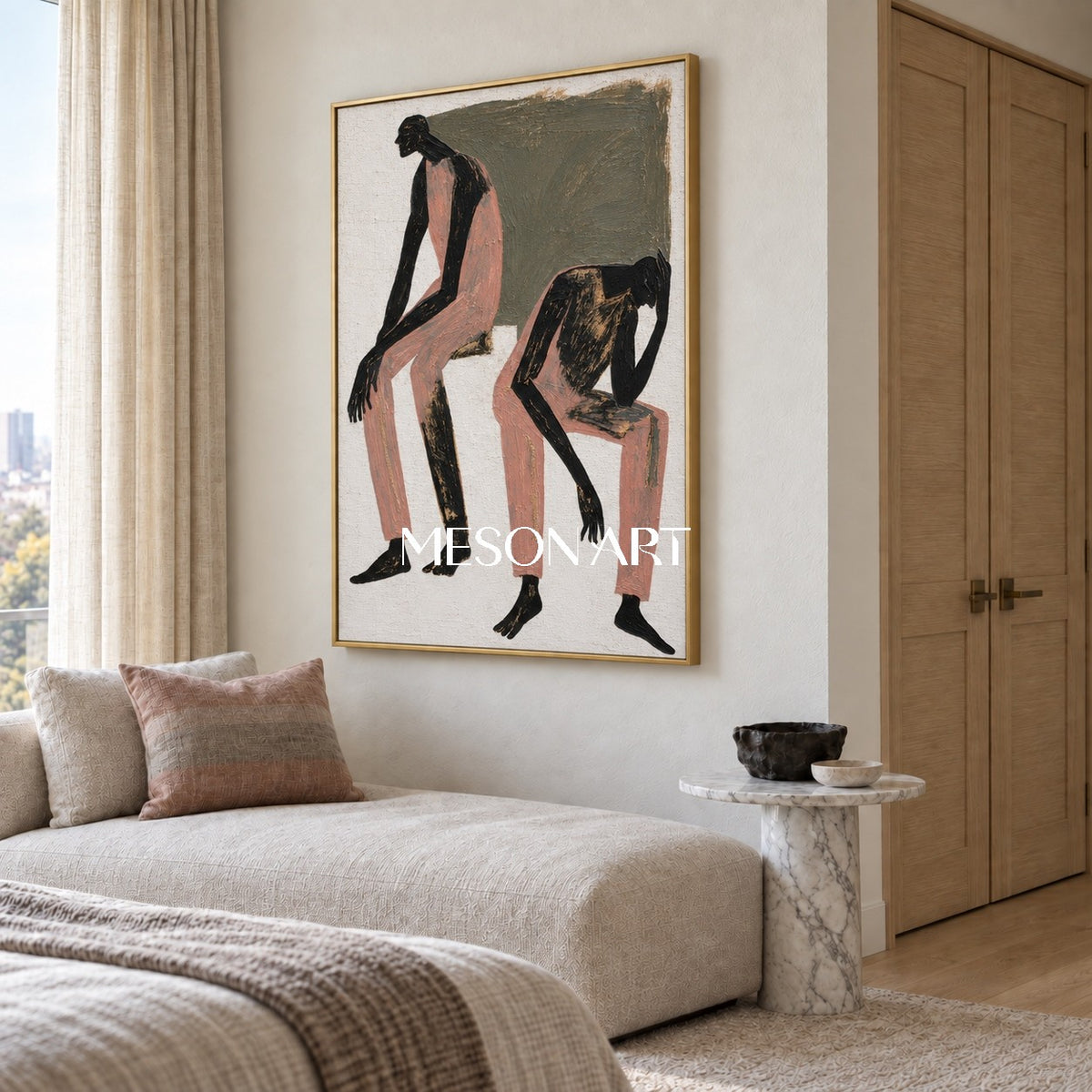 Black And Brown Expressionist Figurative Modern Gestural Textured Rectangular Wall Art For Living Room By Mesonart