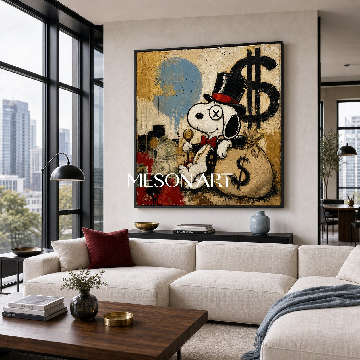 Luxury Graffiti Pop Art Painting With Gold Accents For Modern Living Room Decor