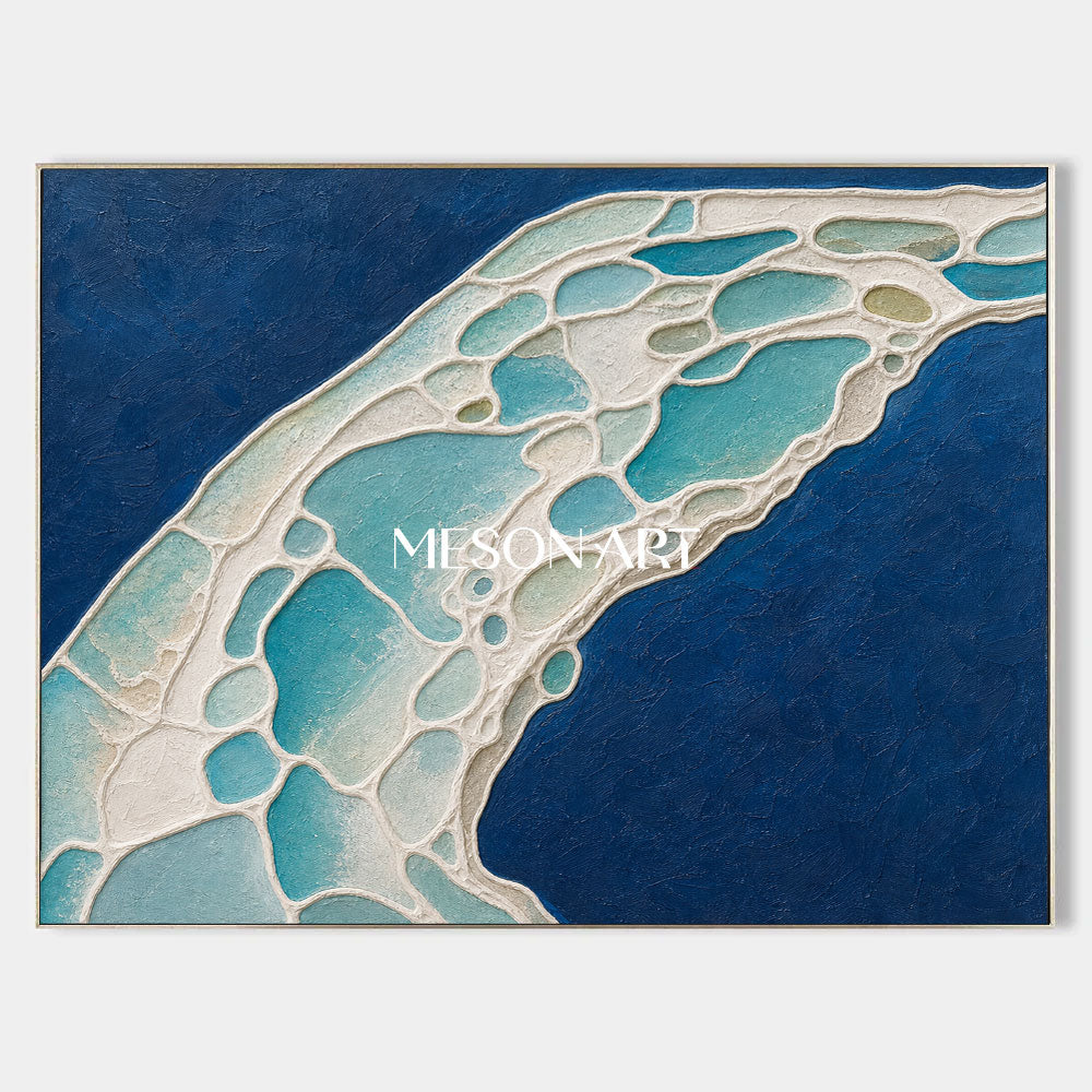 Azure Lagoon Flow Abstract Ocean Art With Textured Impasto For Coastal Living Room Decor