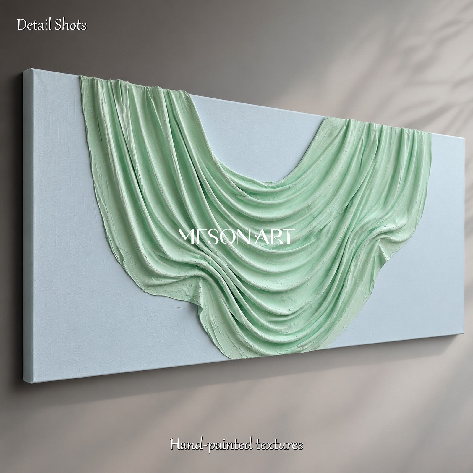 Decorazione murale panoramica minimalista con motivo testurizzato verde e bianco di Mesonart