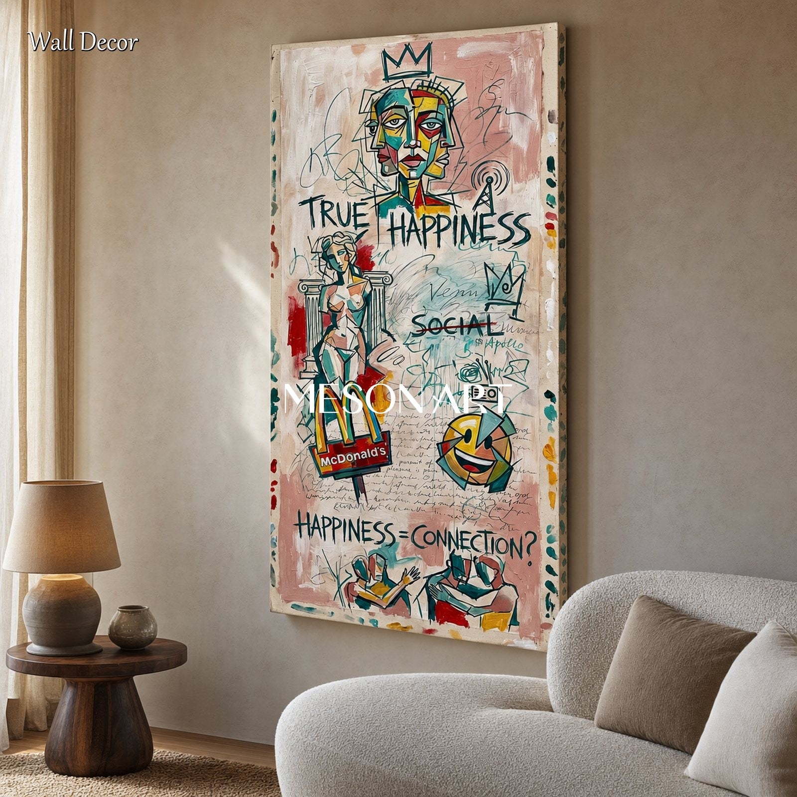 True Happiness Connection Pop Art Abstract Painting With Mcdonalds Icon For Contemporary Home Decor