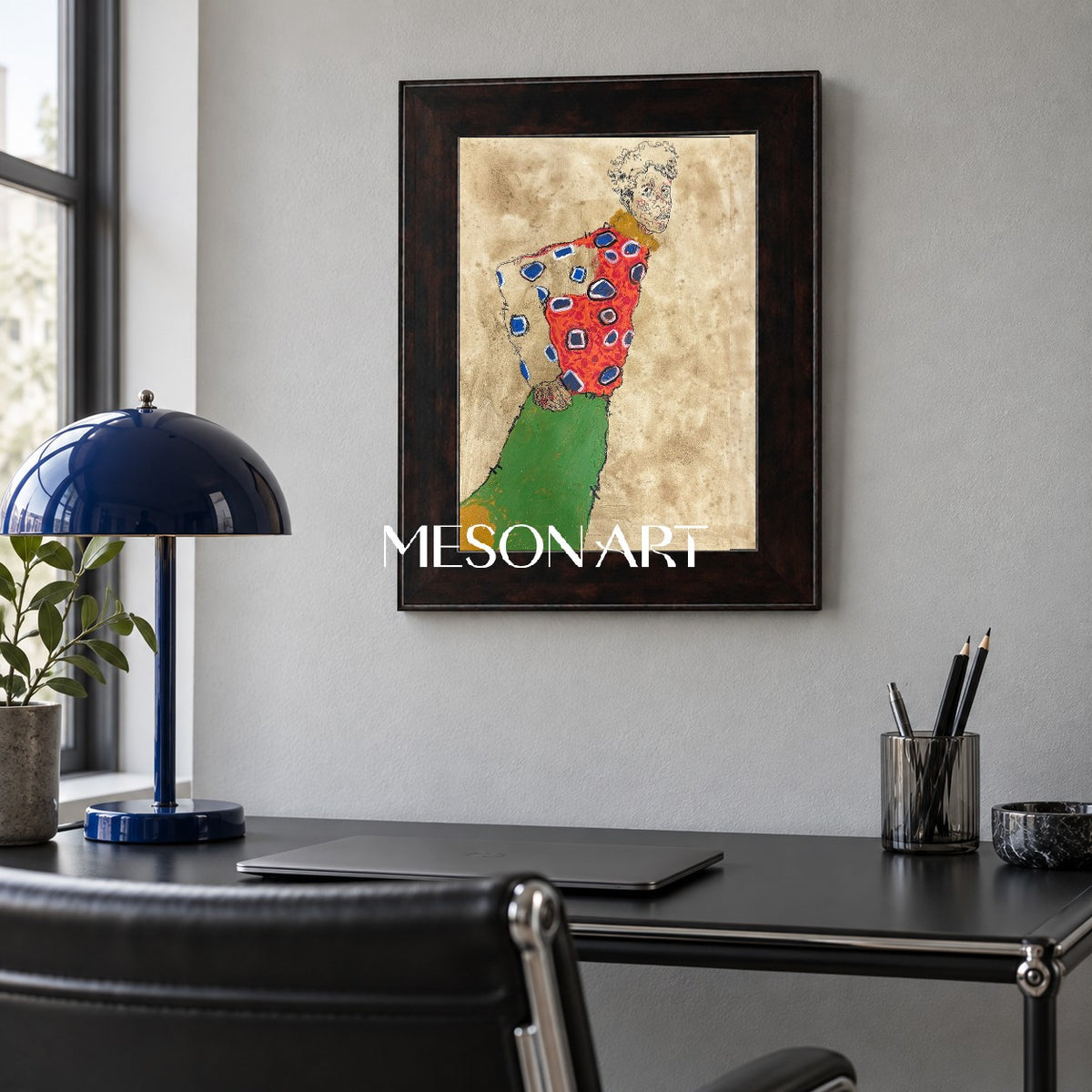 Red And Gold Expressionist Portrait Painting Modern Art Rectangular Wall Decor For Living Room By Mesonart
