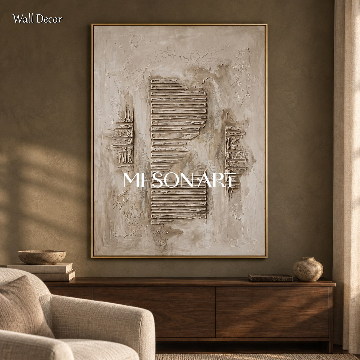 Gray Minimalist Textured Art Rectangular Wall Decor Original Artist Hand Painted By Mesonart