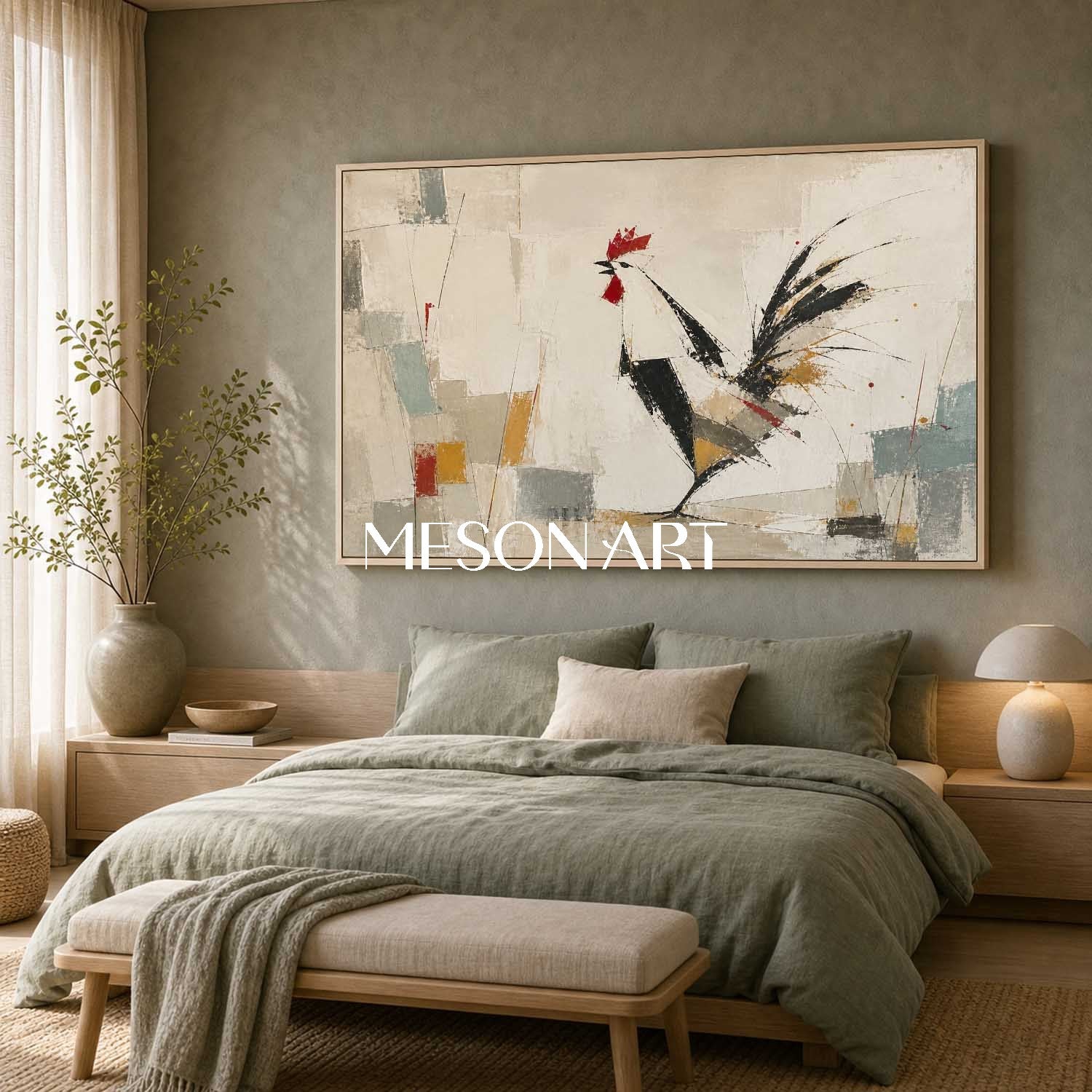 Abstract Rooster Painting Minimalist Art For Modern Living Room Decor With Textured Canvas