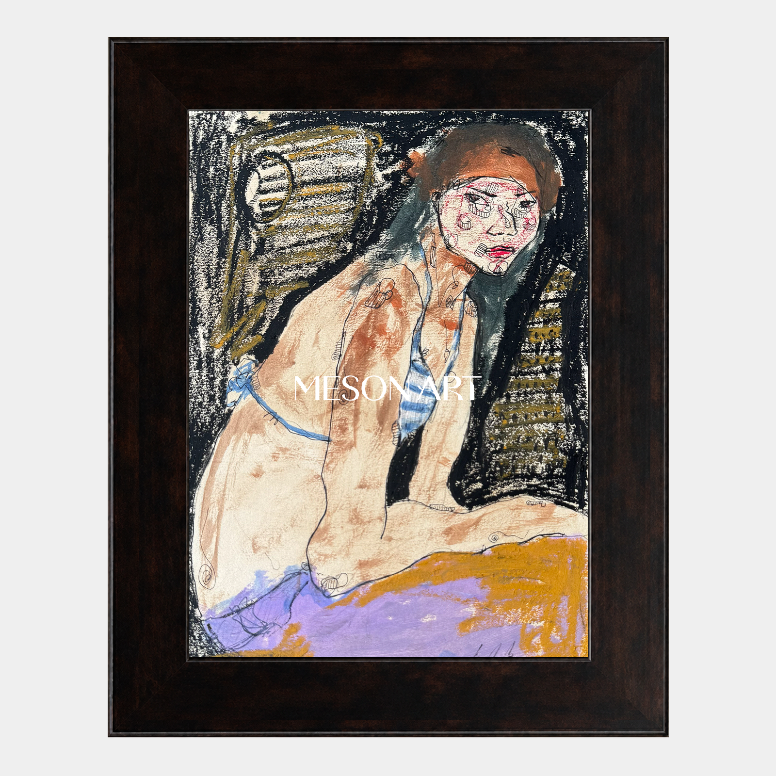 Brown And Black Contemporary Figurative Painting Original Artist Hand Painted Rectangular Wall Art Statement Artwork By Mesonart